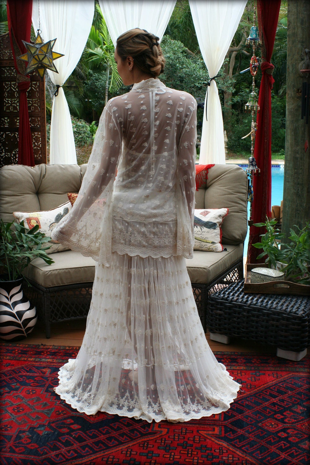 Victorian Lace Bed Jacket Bridal Lingerie Wedding Lingerie Lace Robe Bridal Robe Wedding Sleepwear Lace Lingerie Art Deco  Nightgown