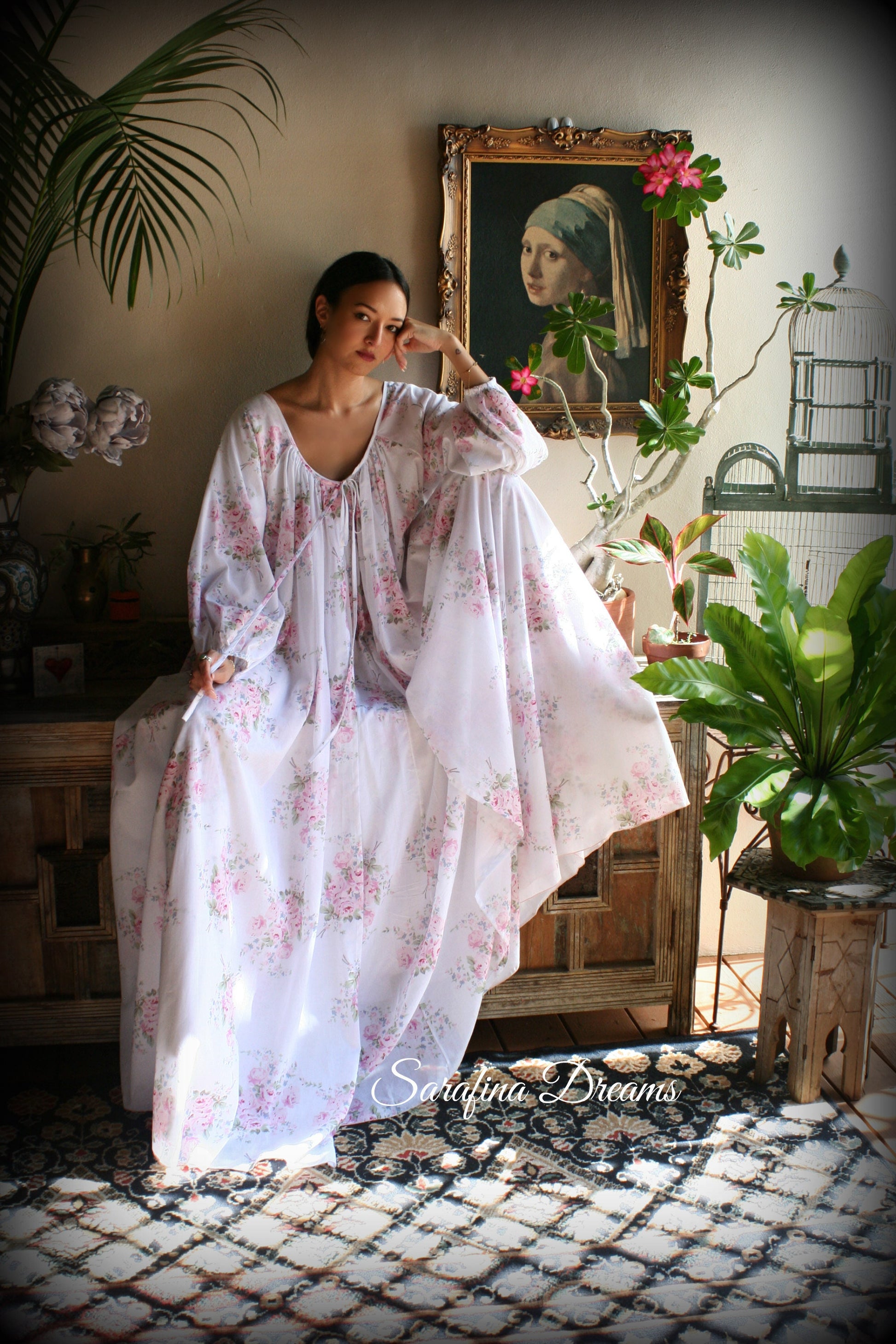 100% Cotton Robe Jane Austen Victorian Robe Cotton Sleepwear Cotton Lingerie Rose Print Cotton Bridal Lingerie Cotton Wedding Robe