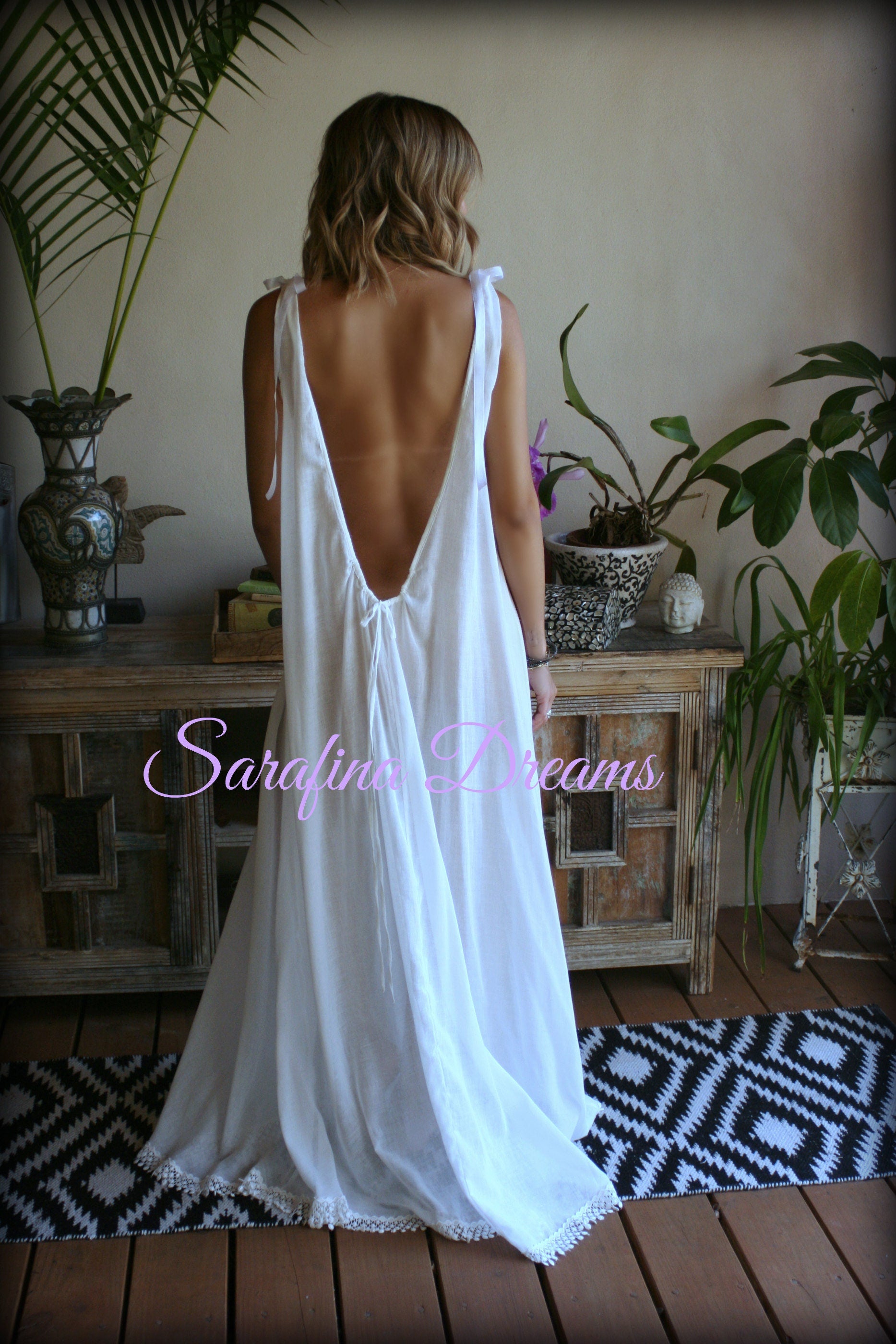Cotton Nightgown Backless White Cotton Sleepwear Honeymoon Cotton Lingerie Bridal Lingerie