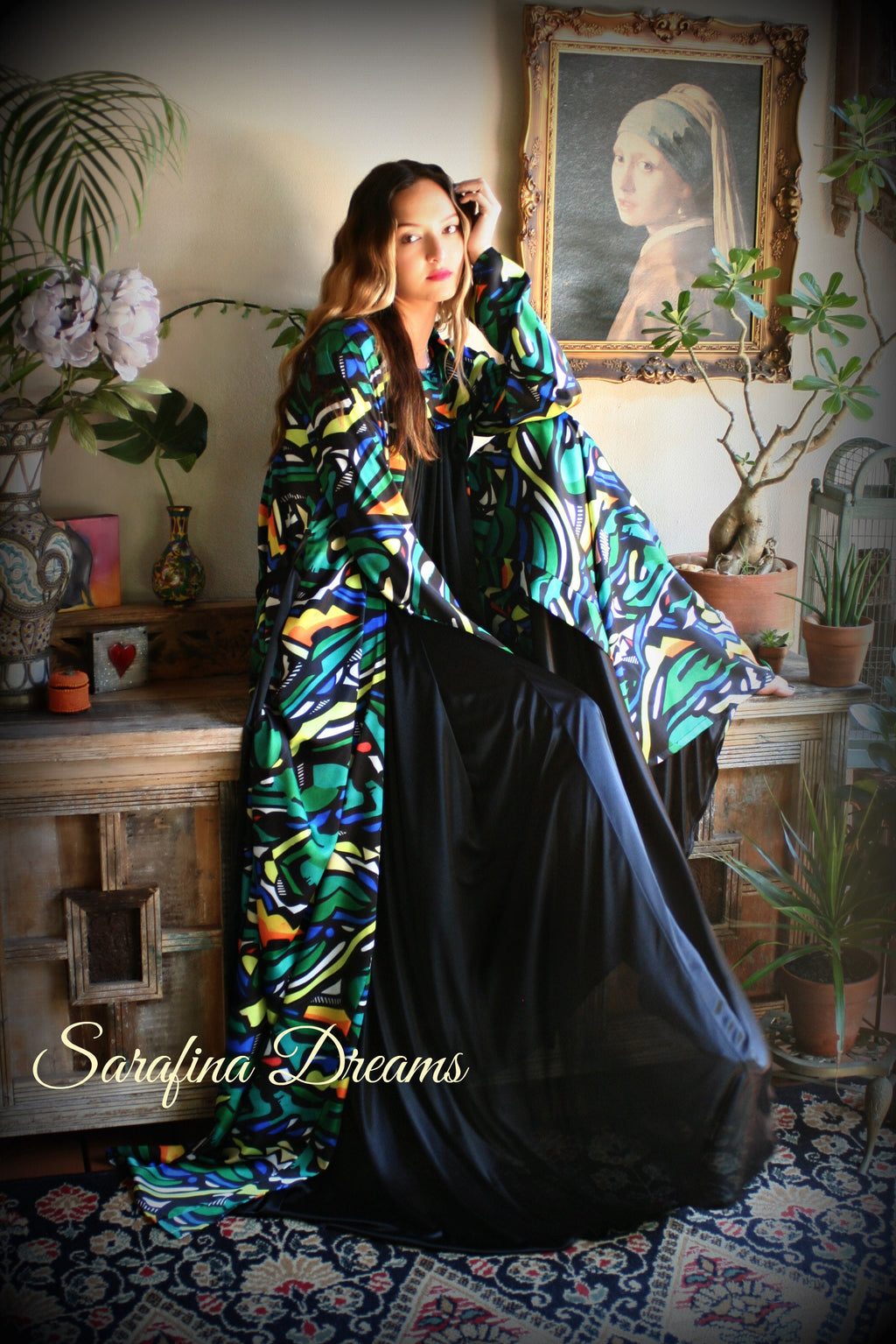 Limited Edition Sha Savage Art Abstract Print Satin Kimono Robe Satin Lingerie Satin Robe abstract Art Sleepwear