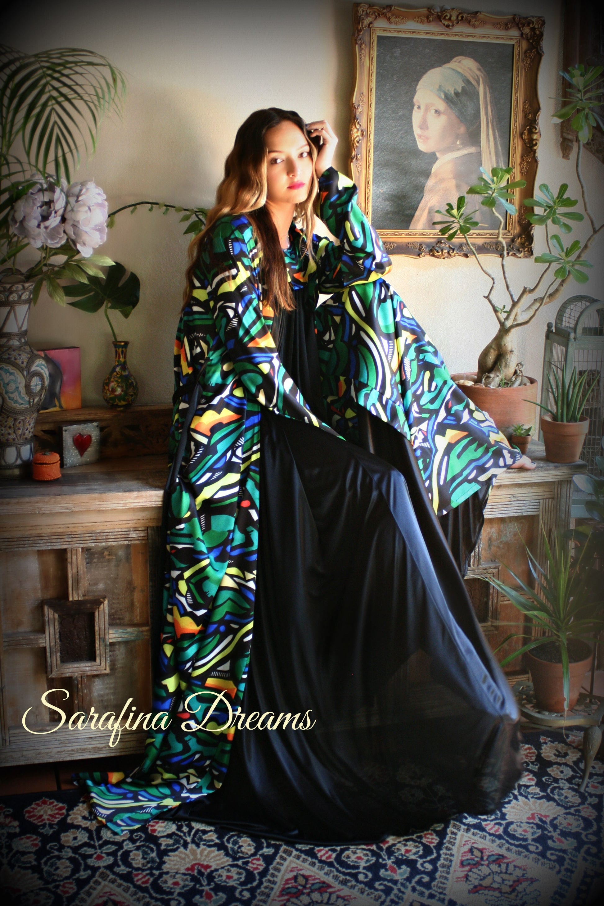 Limited Edition Sha Savage Art Abstract Print Satin Kimono Robe Satin Lingerie Satin Robe abstract Art Sleepwear
