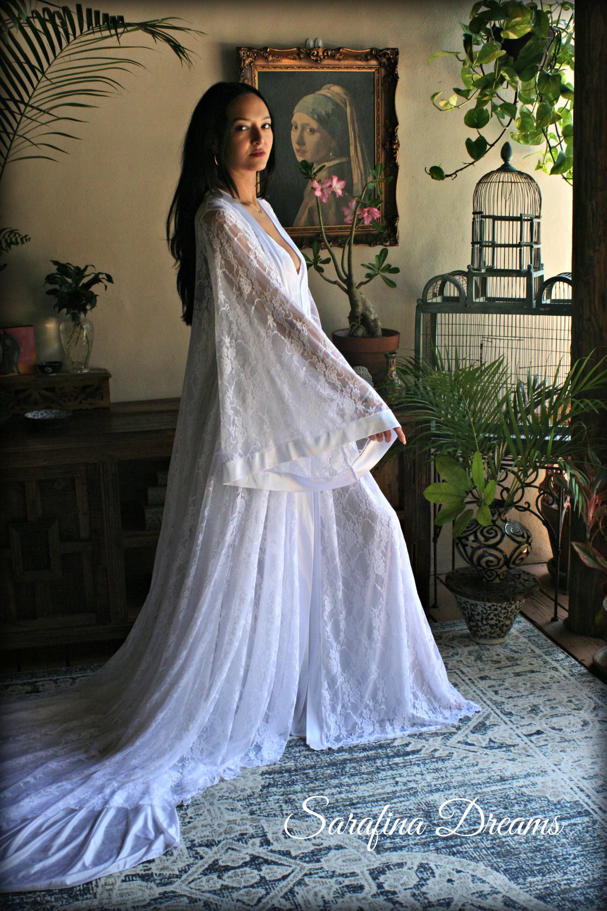 White Lace Bridal Robe Wedding Lingerie Bridal Sleepwear Lace Kimono Bridal Lingerie Lace Lingerie Lace Robe Lace Sleepwear