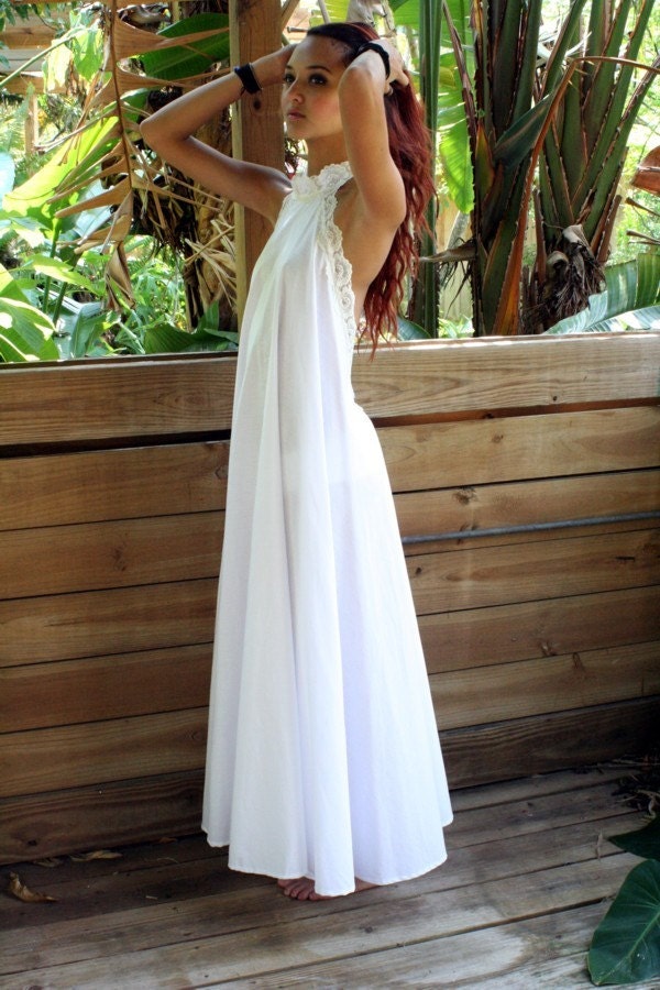 100% Cotton White Backless Nightgown Lace Halter Bridal Night Gown Bridal Lingerie Wedding Lingerie Sleepwear Honeymoon