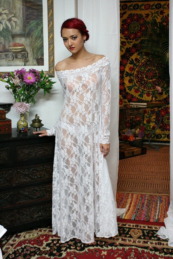 White Lace Off Shoulder Bridal Nightgown Wedding Lingerie Bridal Sleepwear Bridal Lingerie Lace Lingerie Lace Nightgown White Lingerie