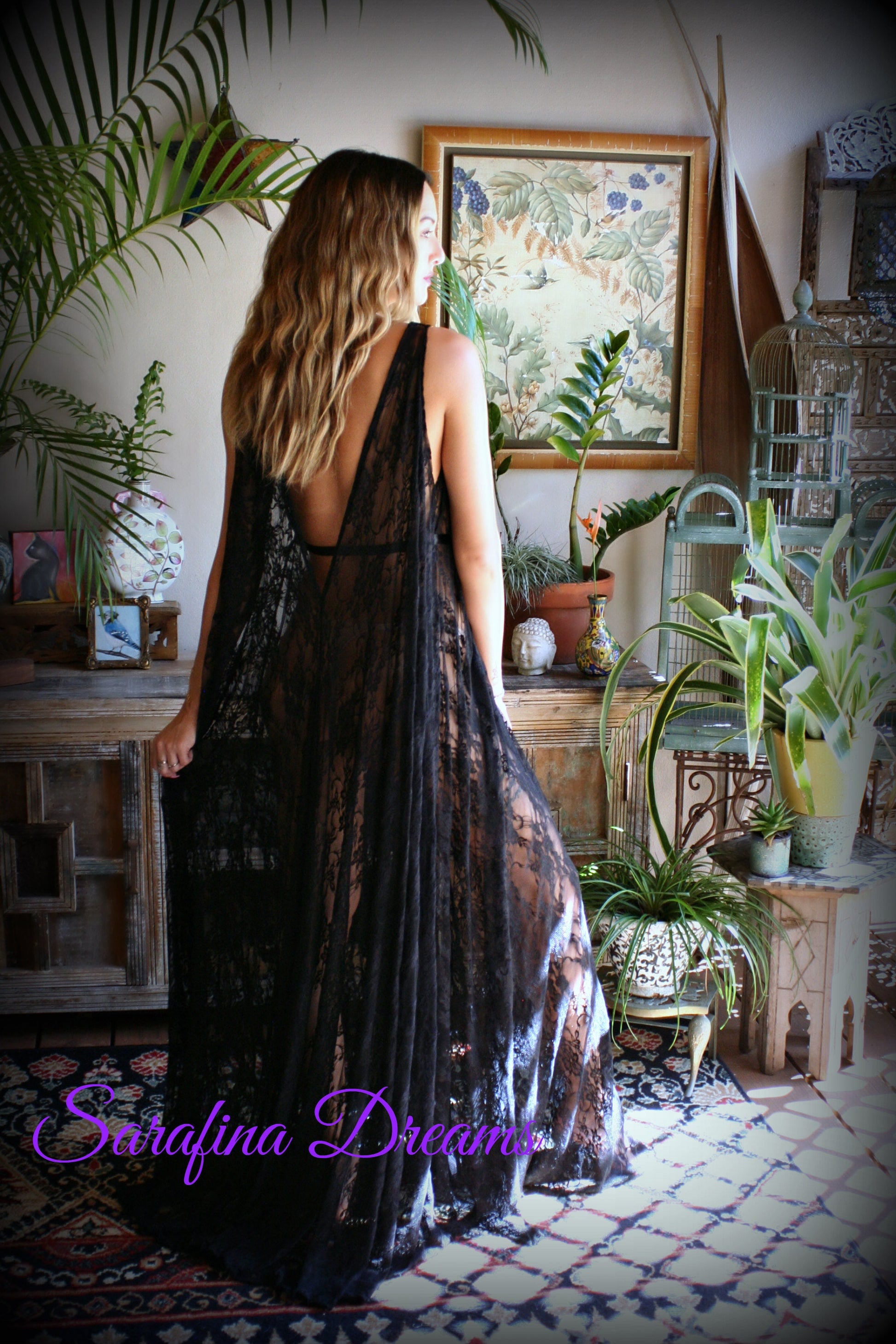 Black Lace Backless Nightgown Lace Lingerie Black Lace Sleepwear Nightgown Black Lace Nightgown Black Lace Sleepwear Lingerie