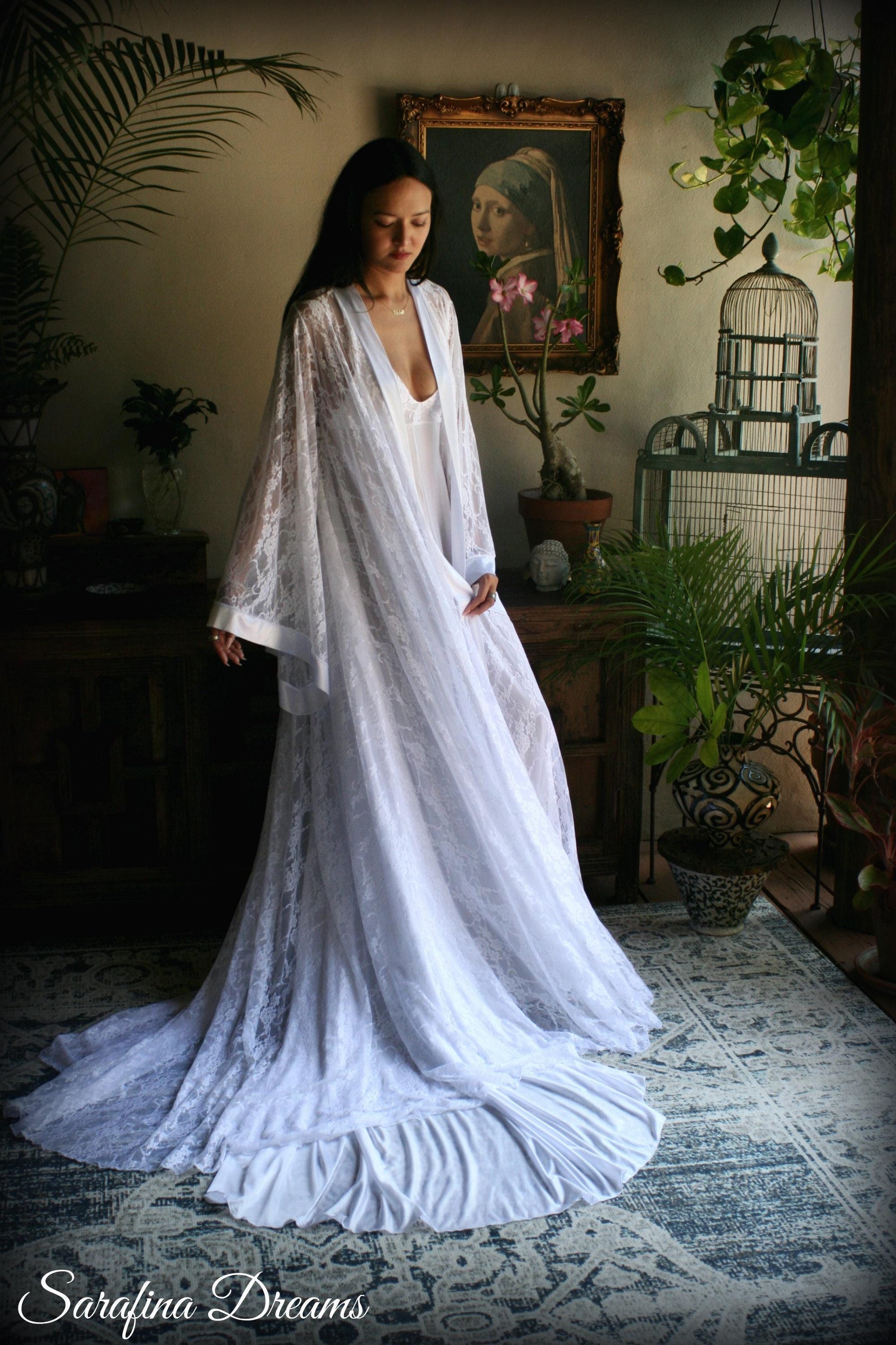 White Lace Bridal Robe Wedding Lingerie Bridal Sleepwear Lace Kimono Bridal Lingerie Lace Lingerie Lace Robe Lace Sleepwear