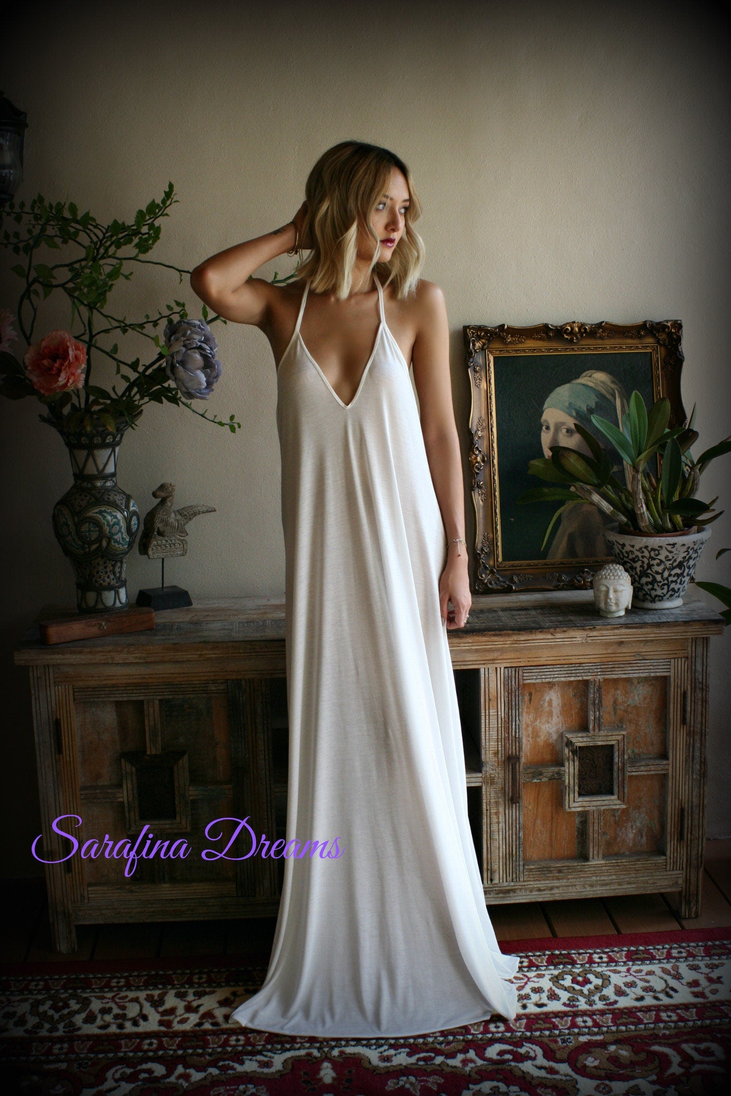 Bridal Silk Knit Backless Nightgown Wedding Lingerie Bridal Lingerie Wedding Nightgown Honeymoon Sleepwear Silk Lingerie Halter nightgown