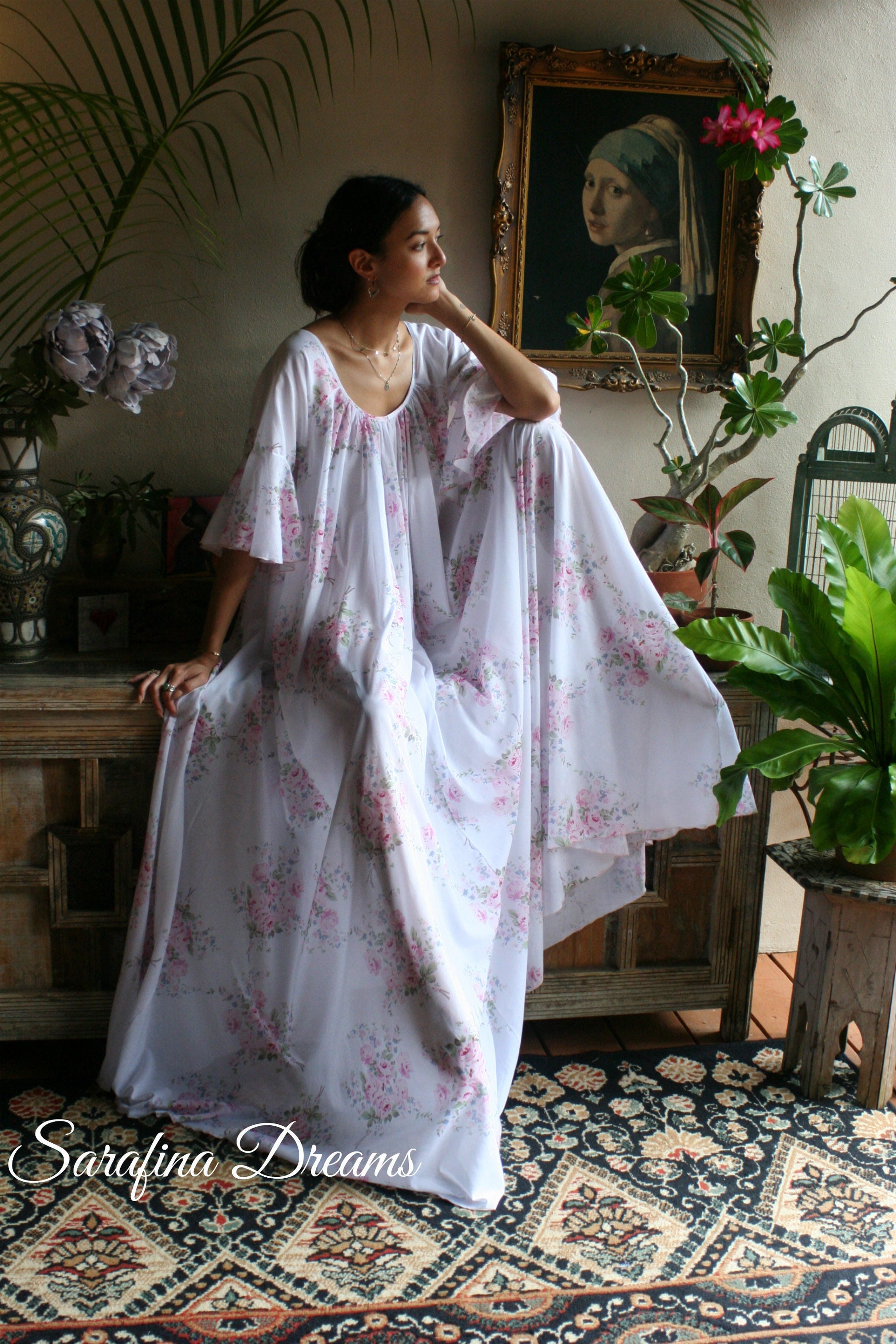 100% Cotton Nightgown Jane Austen Victorian Nightgown Cotton Sleepwear Cotton Lingerie Rose Print