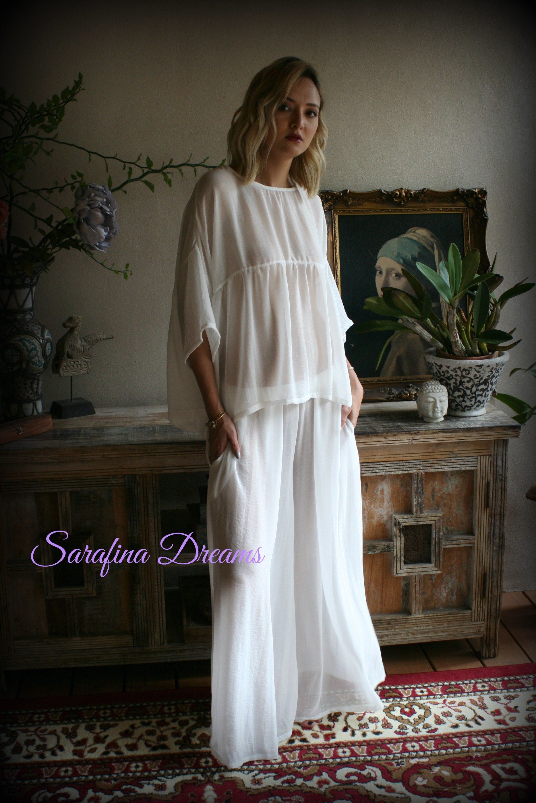 Bridal Chiffon Pajama's Bridal Sleepwear Wedding Lingerie Bridal Chiffon Lingerie Chiffon Sleepwear White Lingerie