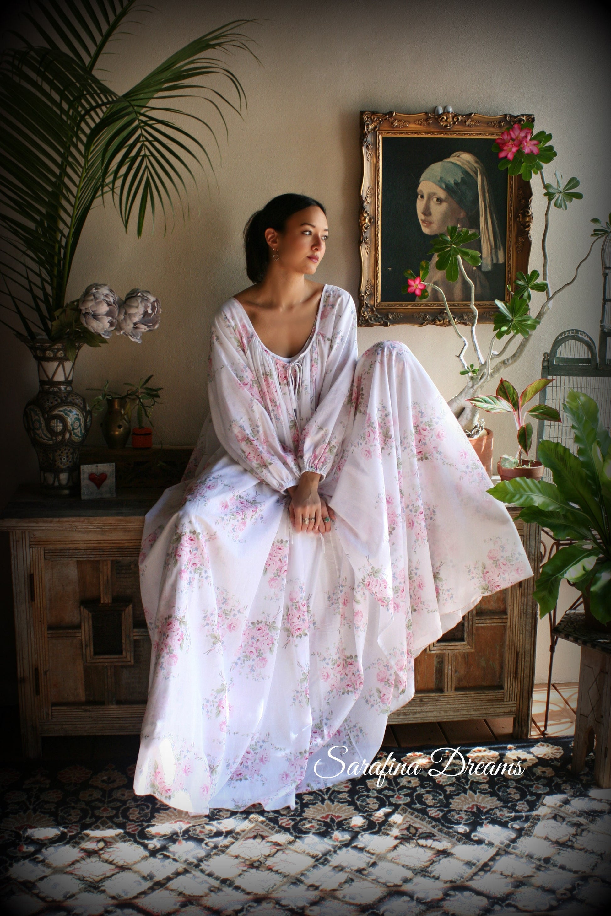 100% Cotton Robe Jane Austen Victorian Robe Cotton Sleepwear Cotton Lingerie Rose Print Cotton Bridal Lingerie Cotton Wedding Robe