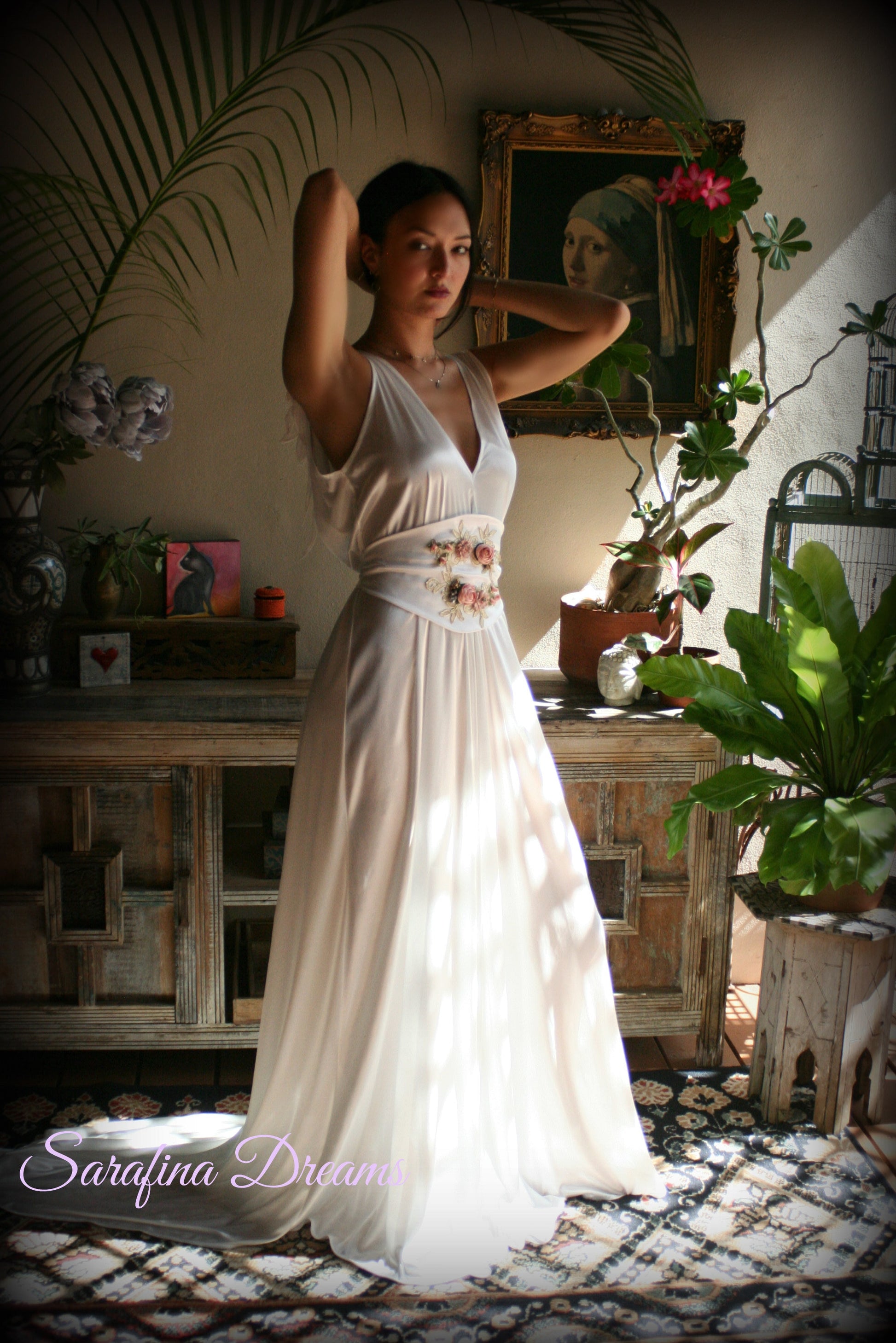White Satin Bridal Nightgown Angel Wings Nightgown Backless Bridal Lingerie Wedding Nightgown Satin Sleepwear