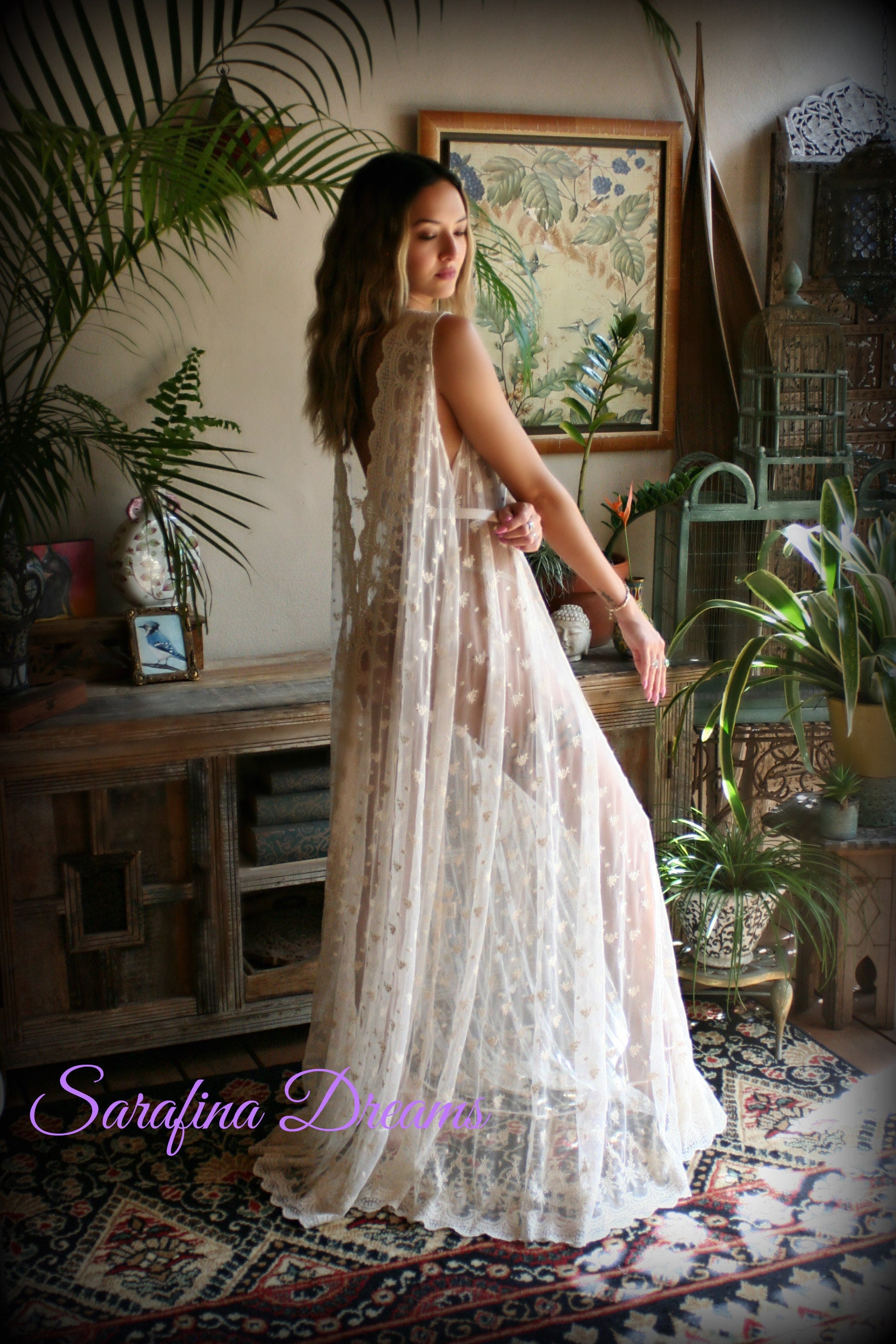 Embroidered Ivory Lace Backless Nightgown Bridal Lingerie Lace Sleepwear Nightgown Bridal Nightgown Wedding Sleepwear Wedding Lingerie