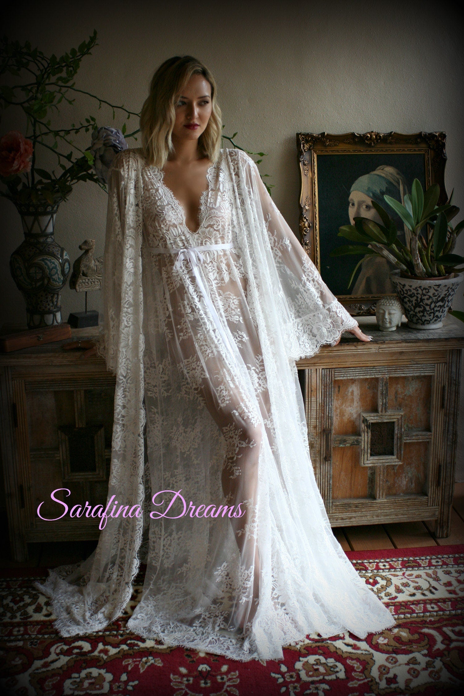 Bridal Lace Backless Nightgown Wedding Sleepwear Bridal Lingerie  Off White Lace Lingerie Lace Sleepwear Honeymoon Lingerie