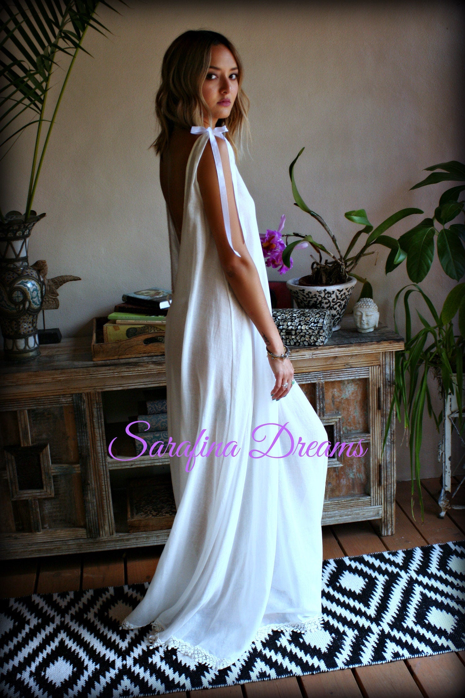 Cotton Nightgown Backless White Cotton Sleepwear Honeymoon Cotton Lingerie Bridal Lingerie
