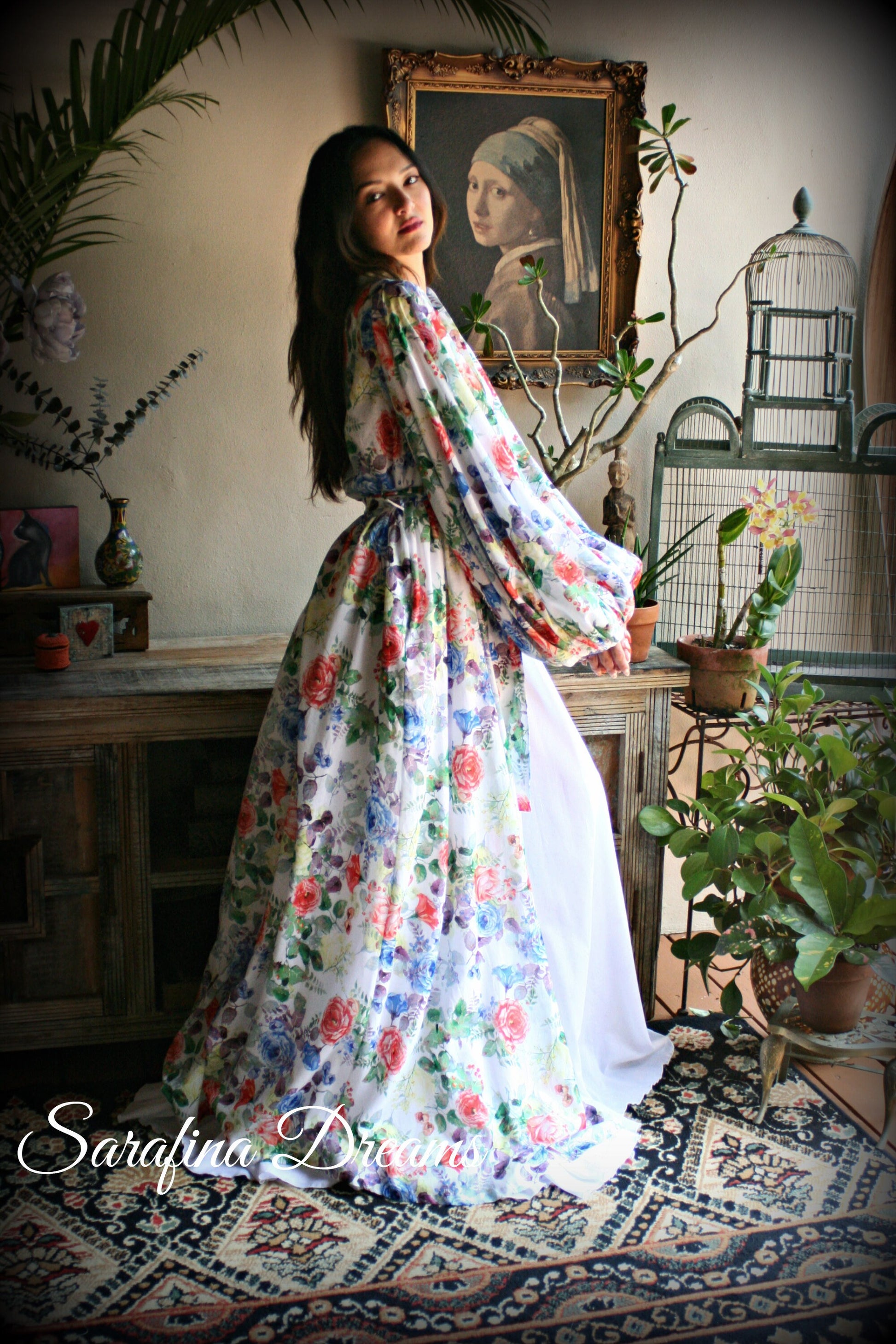100% Cotton Robe Flower Print Cotton Lingerie Cotton Sleepwear Bridal Nightgown Wedding Sleepwear Honeymoon Lingerie
