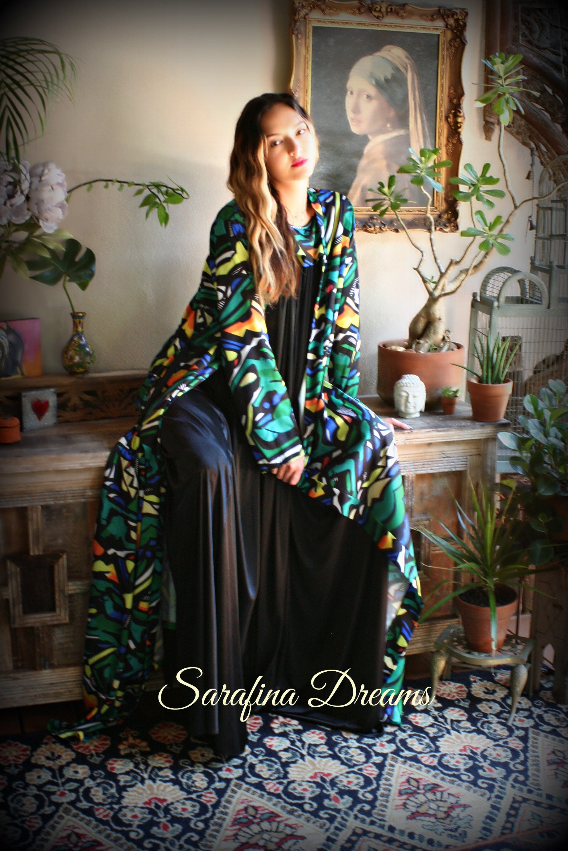 Limited Edition Sha Savage Art Abstract Print Satin Kimono Robe Satin Lingerie Satin Robe abstract Art Sleepwear