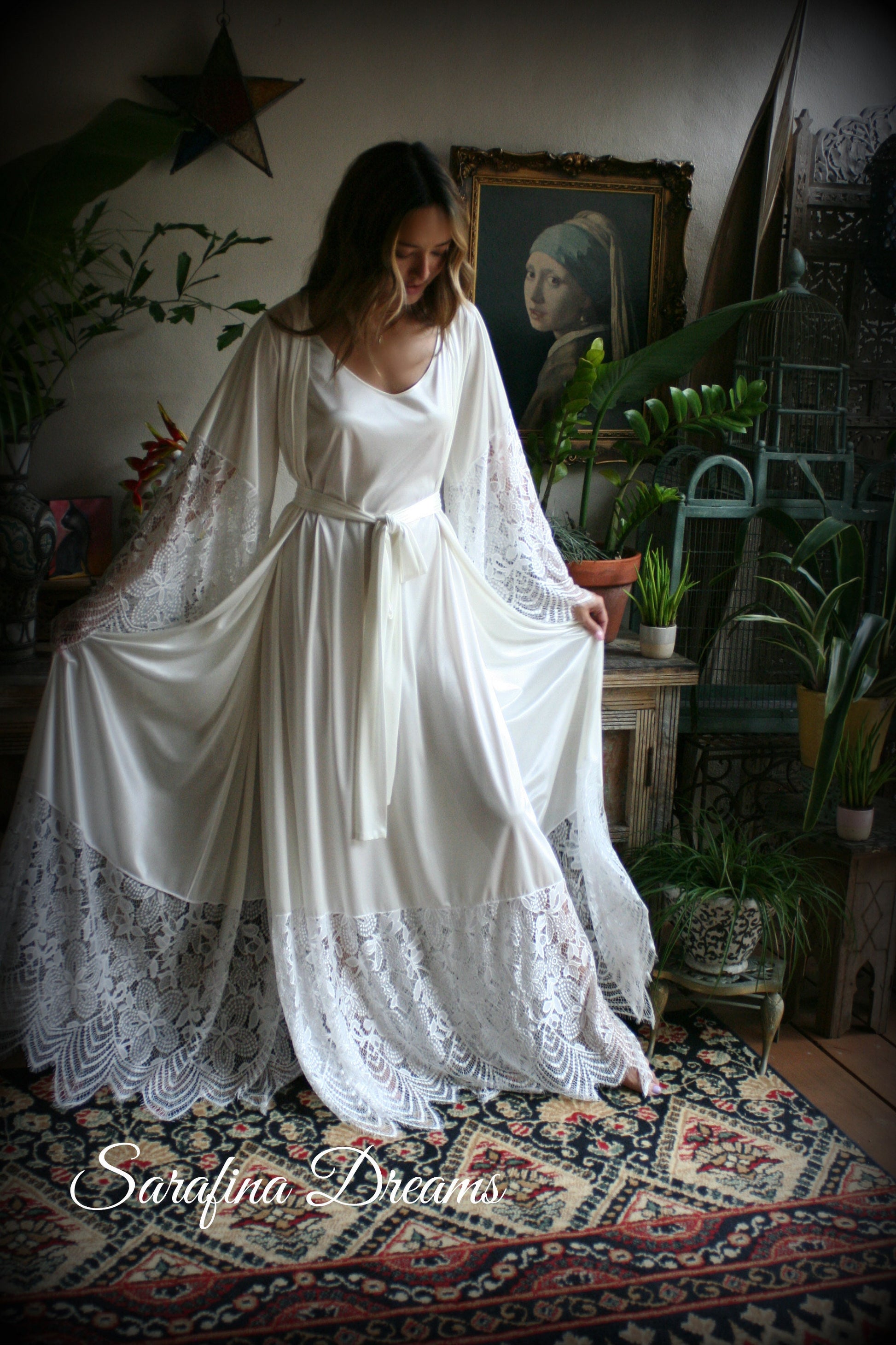 Bridal Satin And Lace Robe Wedding Sleepwear Bridal Robe Lingerie Wedding Lingerie Lace Sleepwear Honeymoon Kimono Lingerie