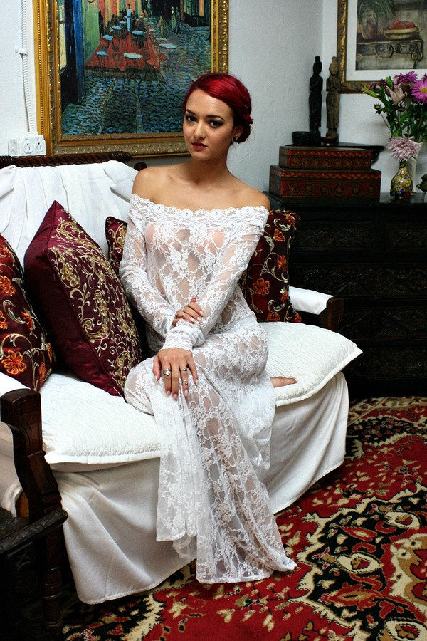 White Lace Off Shoulder Bridal Nightgown Wedding Lingerie Bridal Sleepwear Bridal Lingerie Lace Lingerie Lace Nightgown White Lingerie