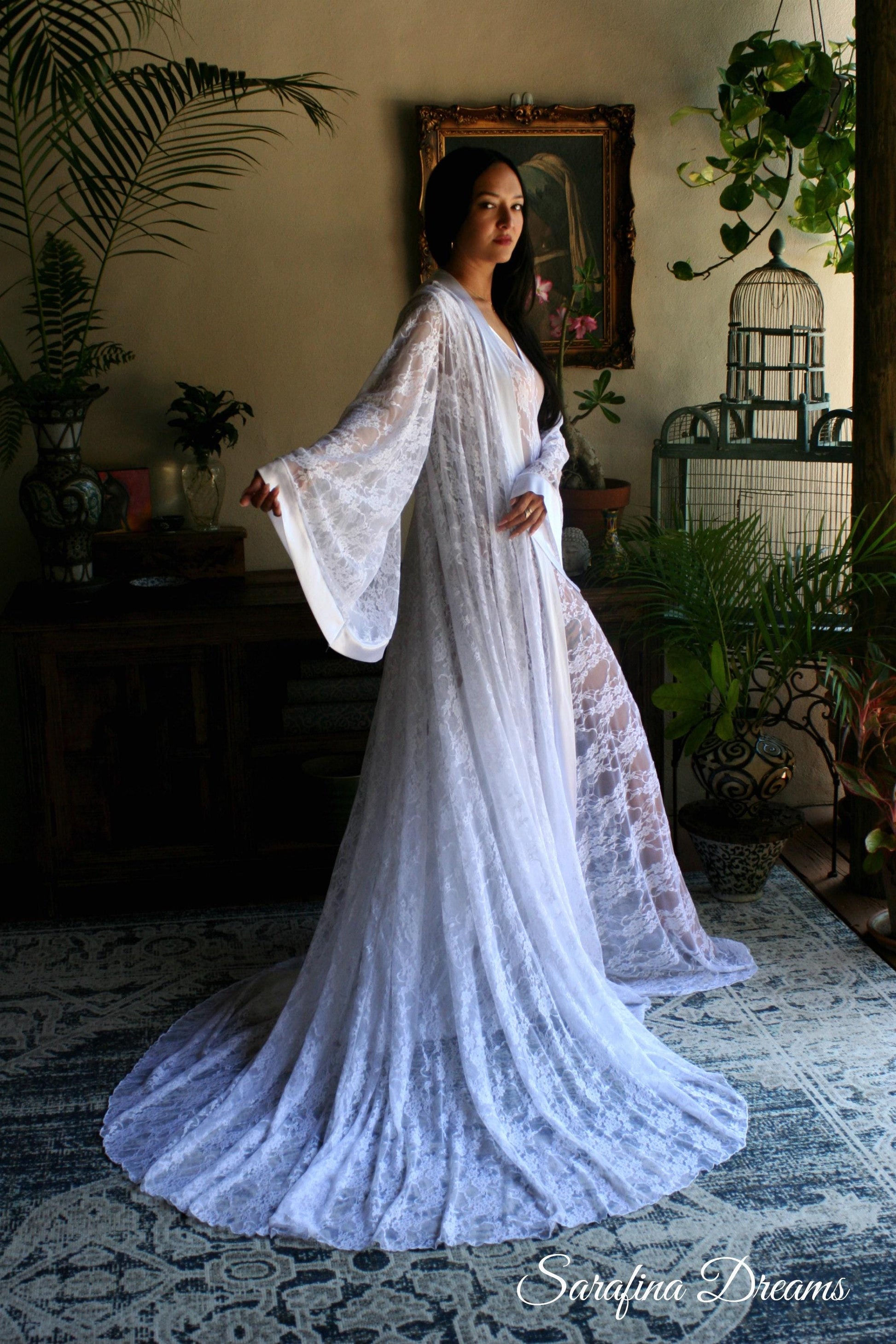 Bridal Lace Nightgown And Robe Set Wedding Peignoir White Lace Bridal Lingerie Wedding Sleepwear Kimono Robe Lace Nightgown Art Deco Bridal