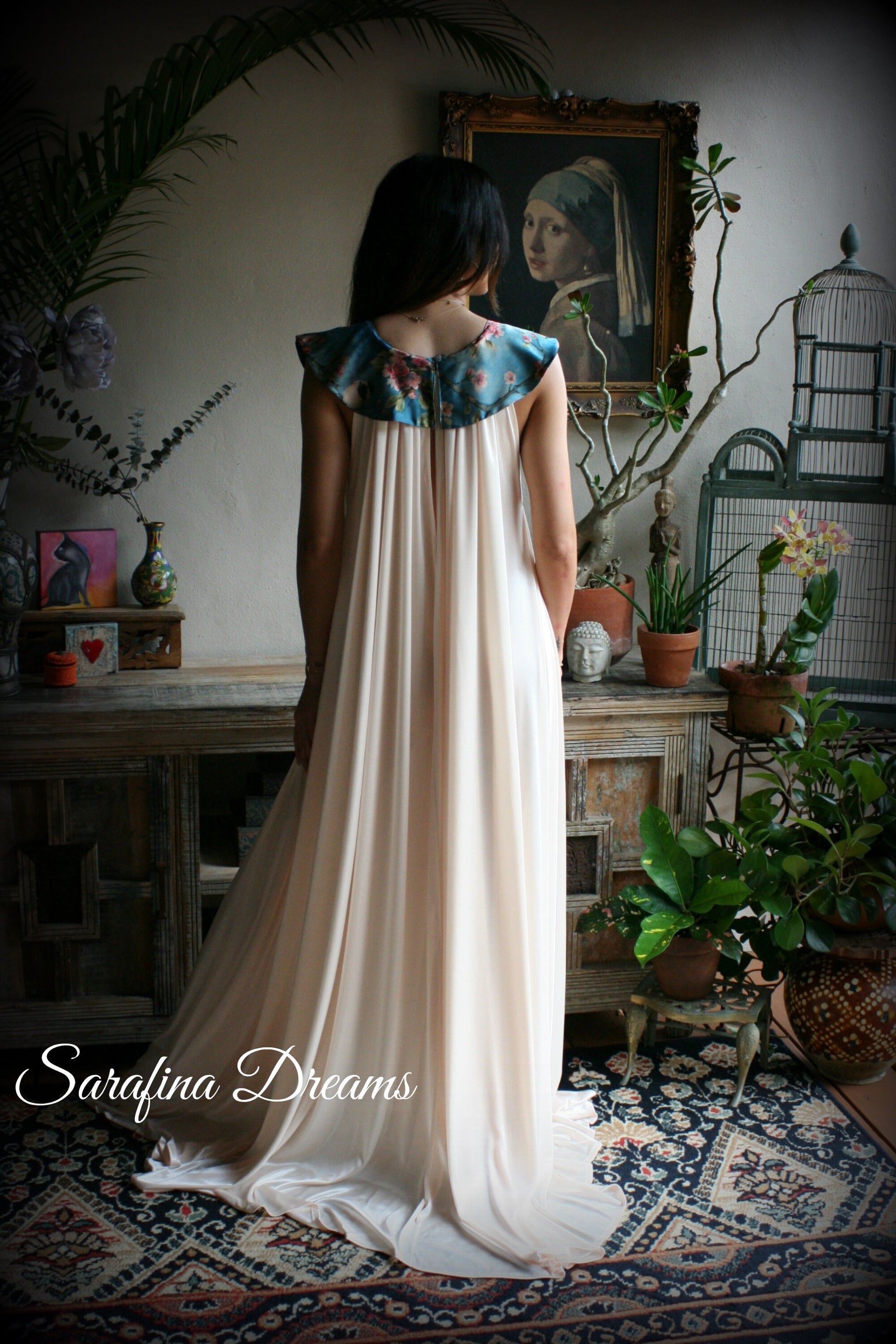 Satin Nightgown Champagne Nightgown Print Collar Bridal Sleepwear Wedding Lingerie Satin Lingerie