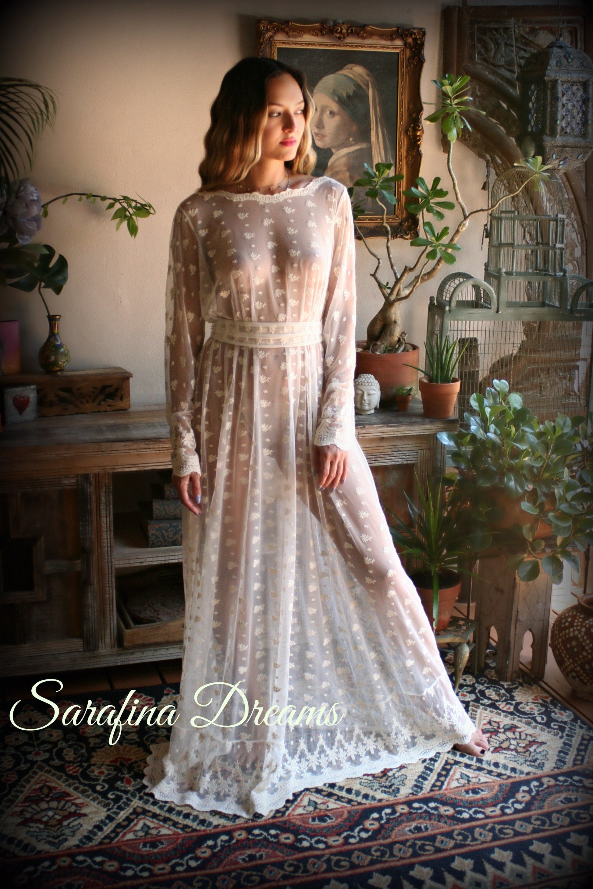 Bridal Nightgown Lace Backless Nightgown Embroidered Lace Wedding Sleepwear Bridal Lingerie Lace Sleepwear Lace Dress Honeymoon Lingerie