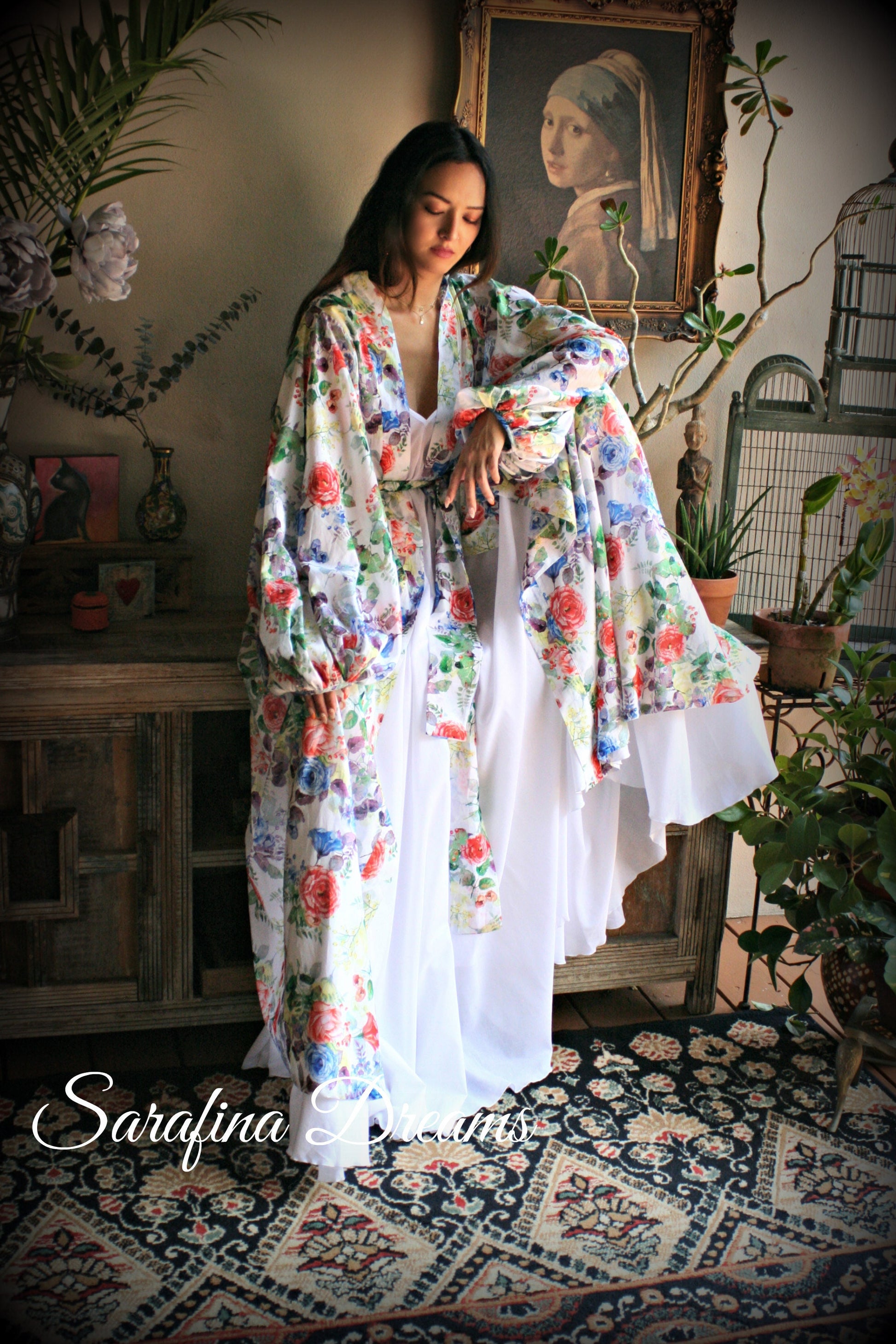 100% Cotton Robe Flower Print Cotton Lingerie Cotton Sleepwear Bridal Nightgown Wedding Sleepwear Honeymoon Lingerie