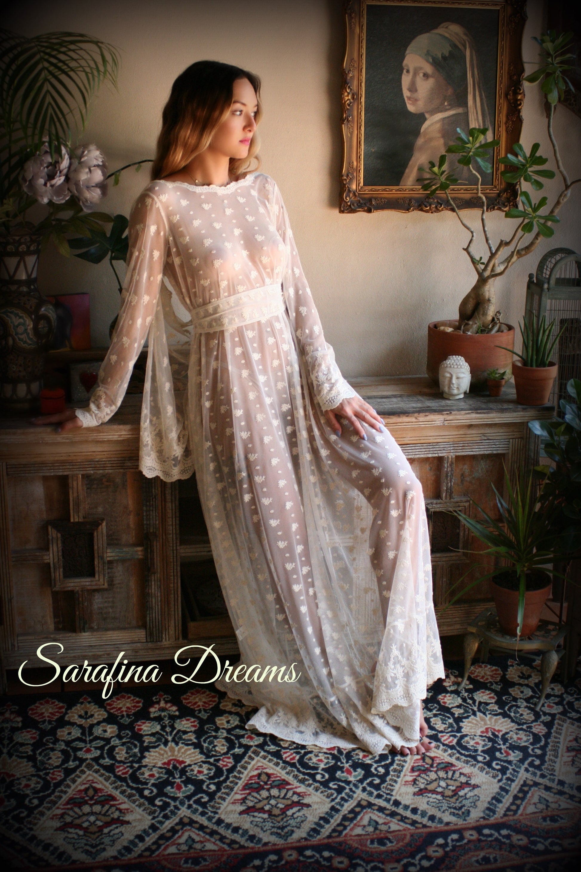 Bridal Nightgown Lace Backless Nightgown Embroidered Lace Wedding Sleepwear Bridal Lingerie Lace Sleepwear Lace Dress Honeymoon Lingerie