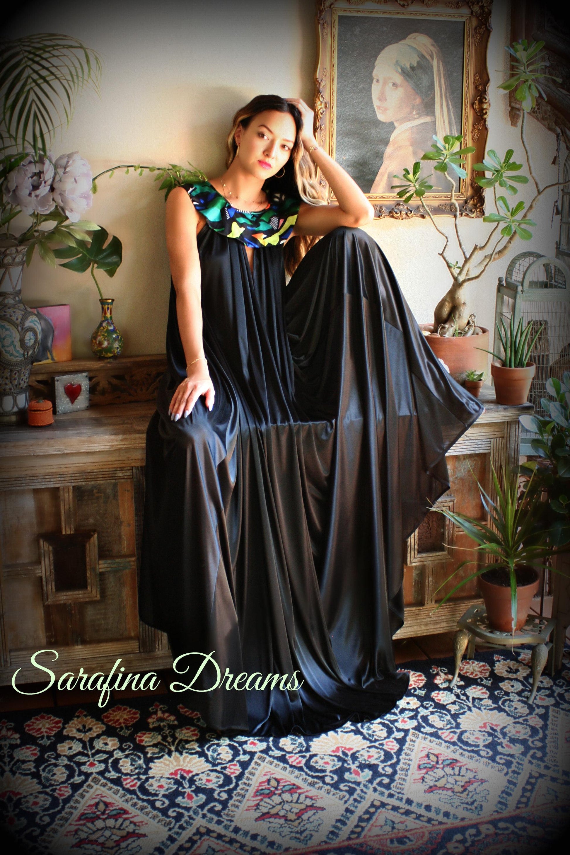 Satin Nightgown black Nightgown Print Collar Bridal Sleepwear Wedding Lingerie Satin Lingerie