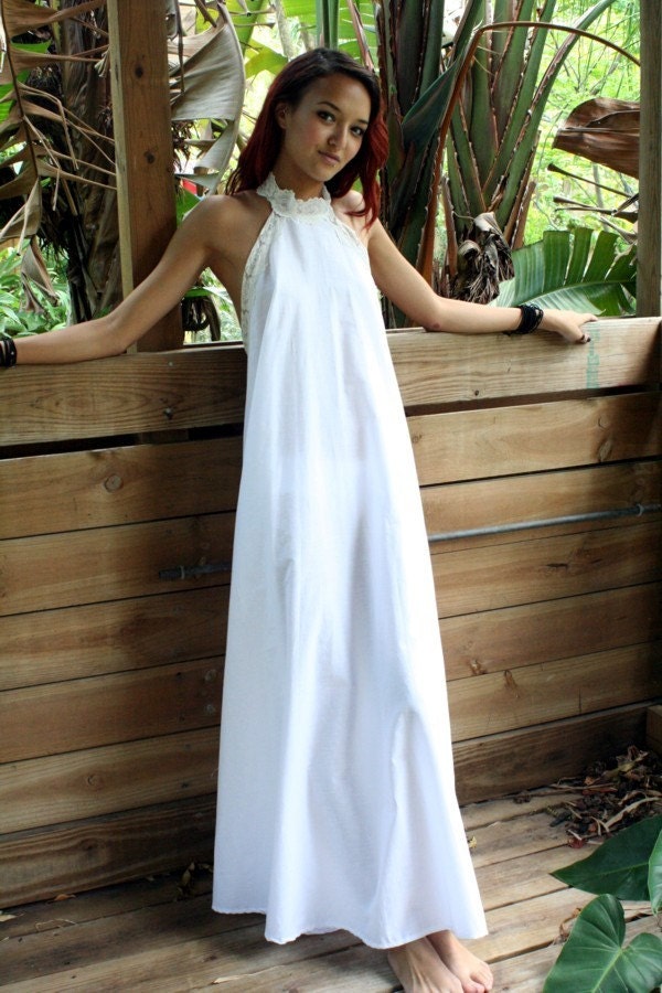 100% Cotton White Backless Nightgown Lace Halter Bridal Night Gown Bridal Lingerie Wedding Lingerie Sleepwear Honeymoon