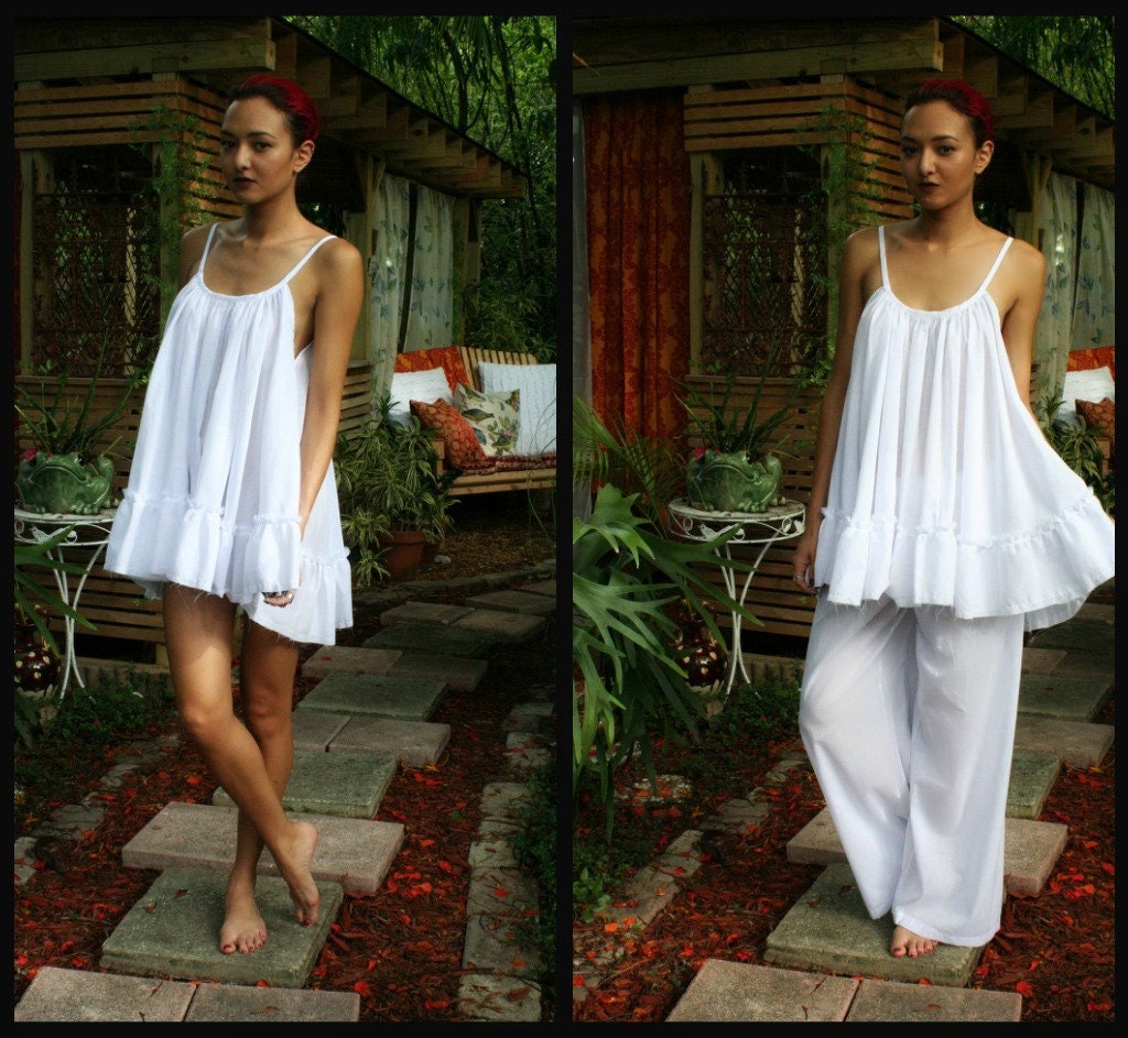 White Cotton Baby Doll Nightgown Ruffle Cottage Chic Cotton White Lingerie Cotton Sleepwear Honeymoon Cotton Nightgown