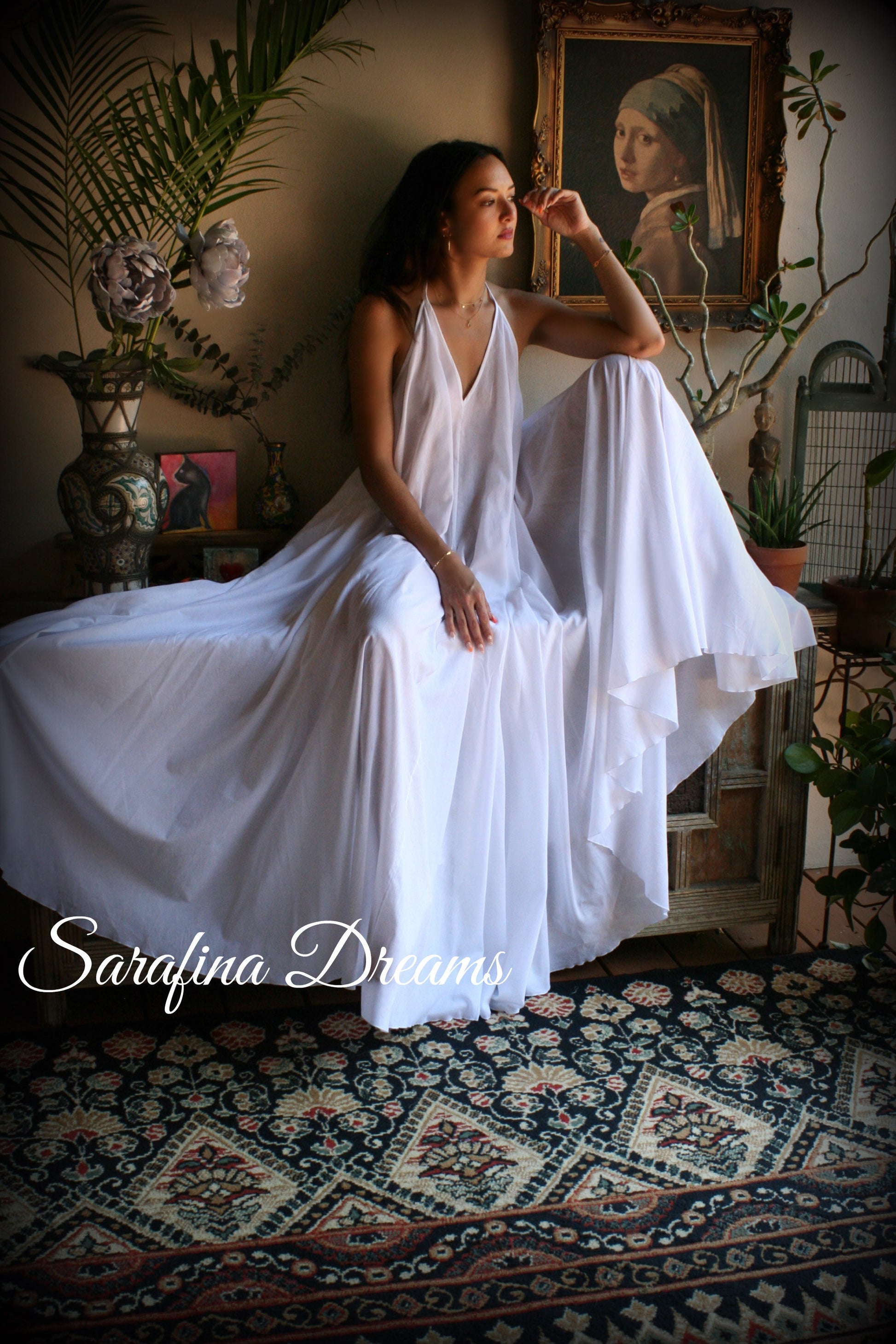 100% Cotton Nightgown Backless Halter Nightgown Full Circle Sweeping Gown. Bridal White Cotton Lingerie Wedding Sleepwear Cotton Gown