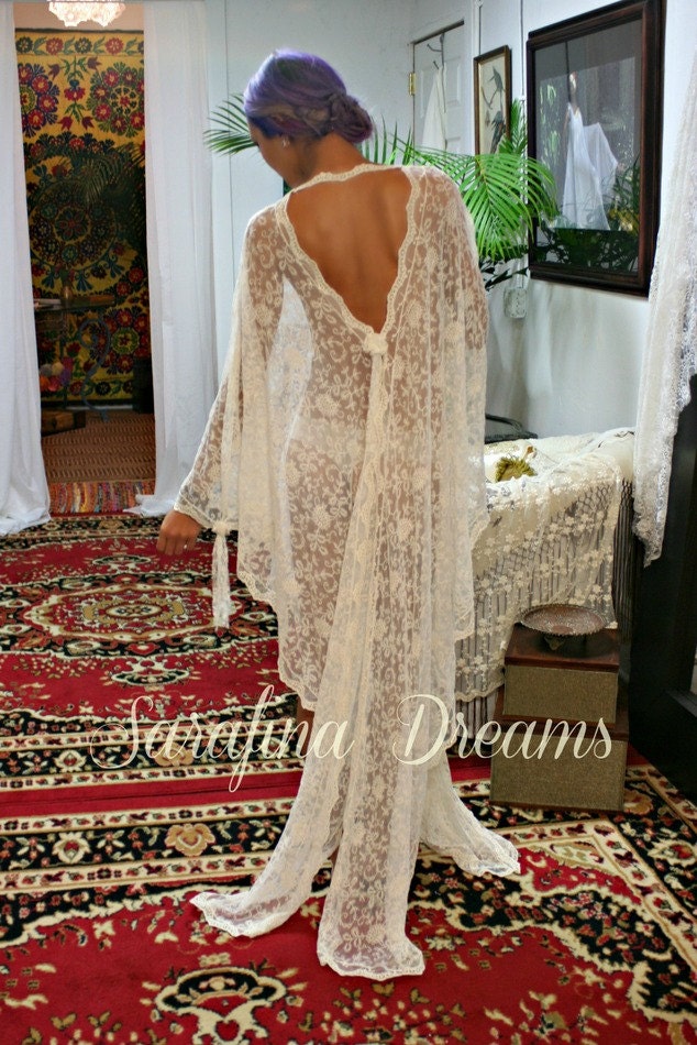 Exclusive Embroidered French Lace Bridal Robe Nightgown Wedding Sleepwear Ivorey Bridal Lingerie Bridal Robe Paris Chic Runway Collection