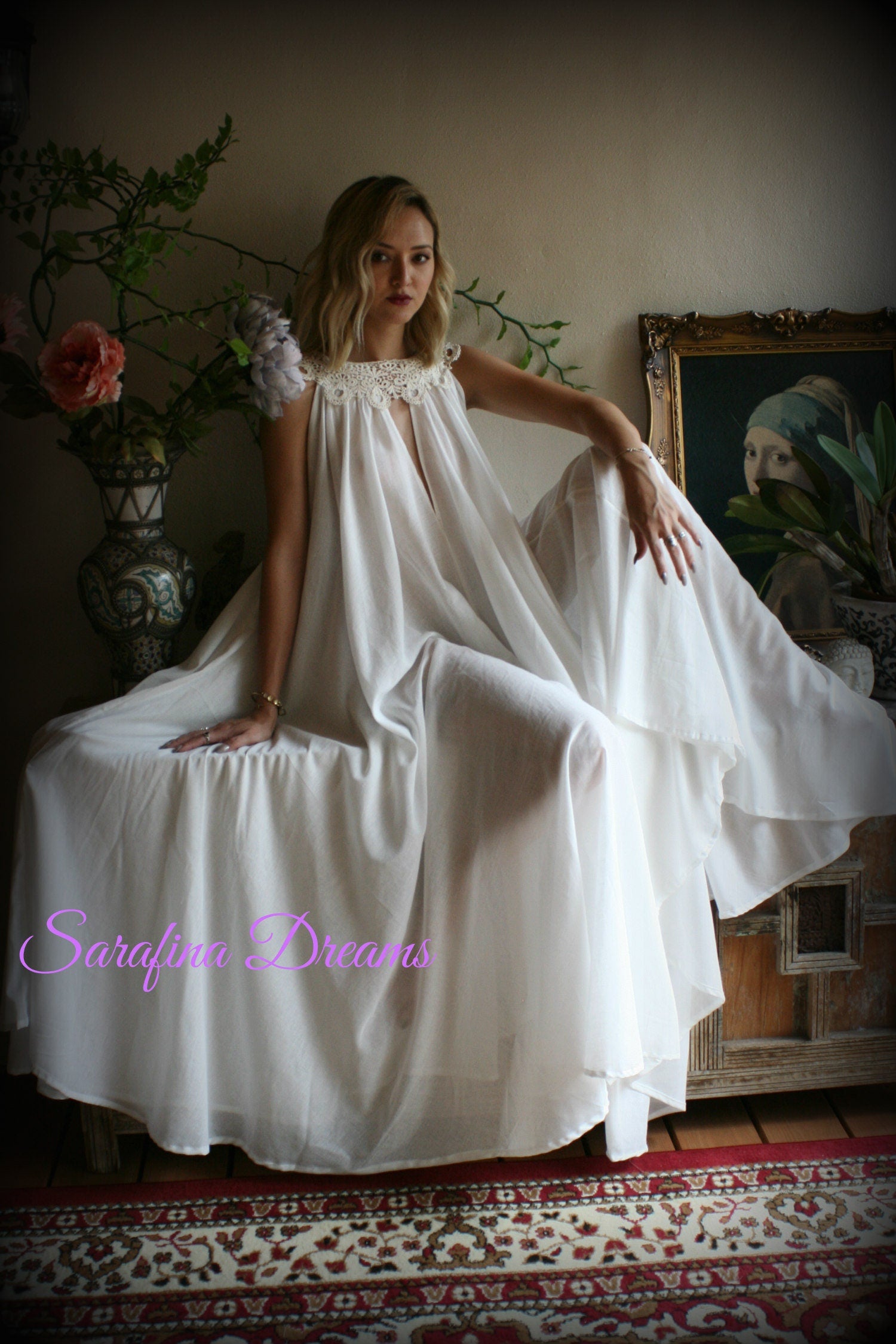 100% Cotton Nightgown Jane Austen Full Sweep Lingerie Sleepwear Nightgown Cotton Lingerie Honeymoon Cotton Sleepwear