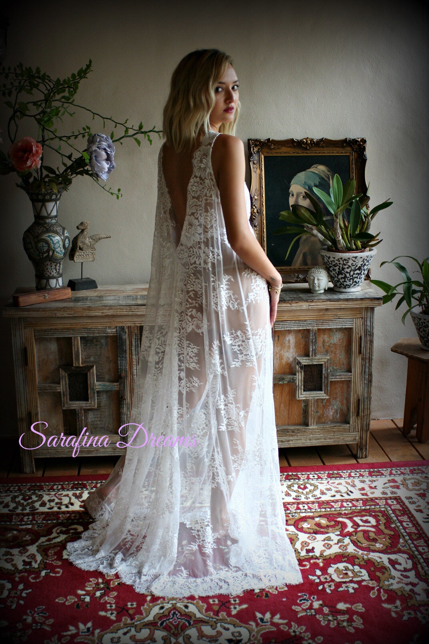 Bridal Lace Backless Nightgown Wedding Sleepwear Bridal Lingerie  Off White Lace Lingerie Lace Sleepwear Honeymoon Lingerie