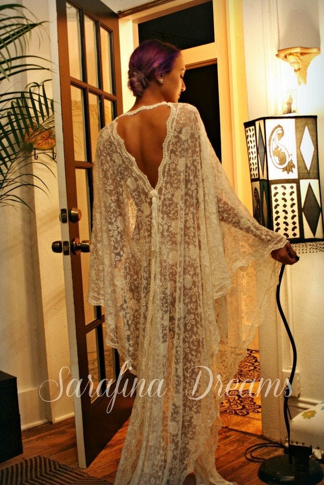 Exclusive Embroidered French Lace Bridal Robe Nightgown Wedding Sleepwear Ivorey Bridal Lingerie Bridal Robe Paris Chic Runway Collection