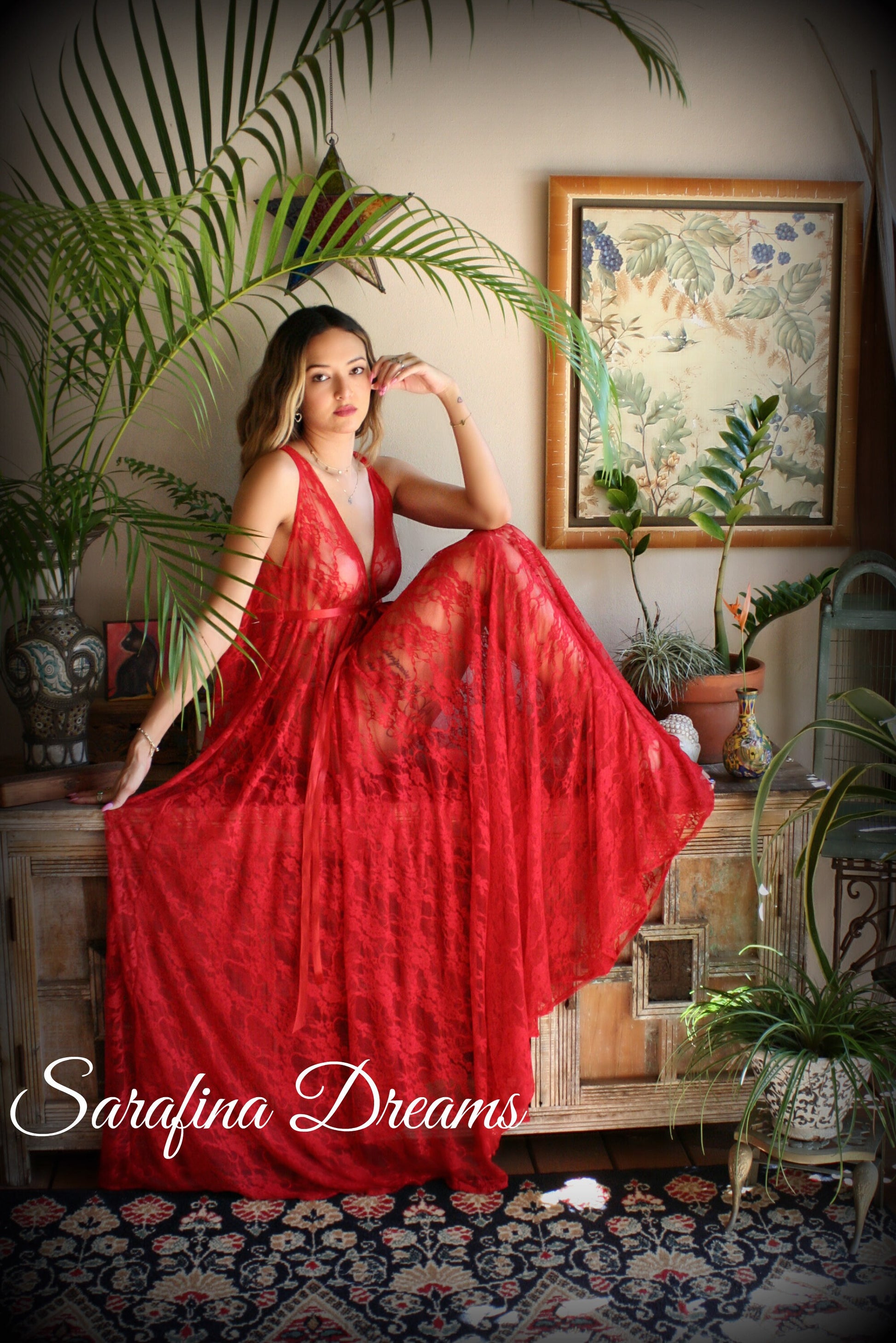 Limited Edition Red Lace Backless Nightgown Lace Lingerie Red Lace Sleepwear Nightgown Red Nightgown Red Sleepwear