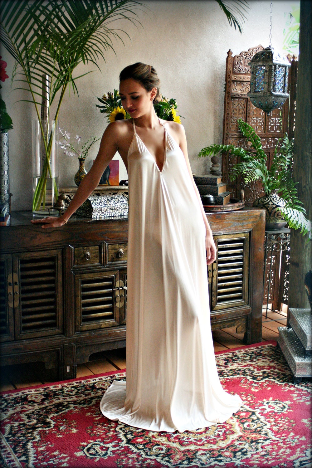 Bridal Satin Backless Nightgown Wedding Lingerie Bridal Lingerie Wedding Nightgown Honeymoon Sleepwear Satin Lingerie Halter nightgown