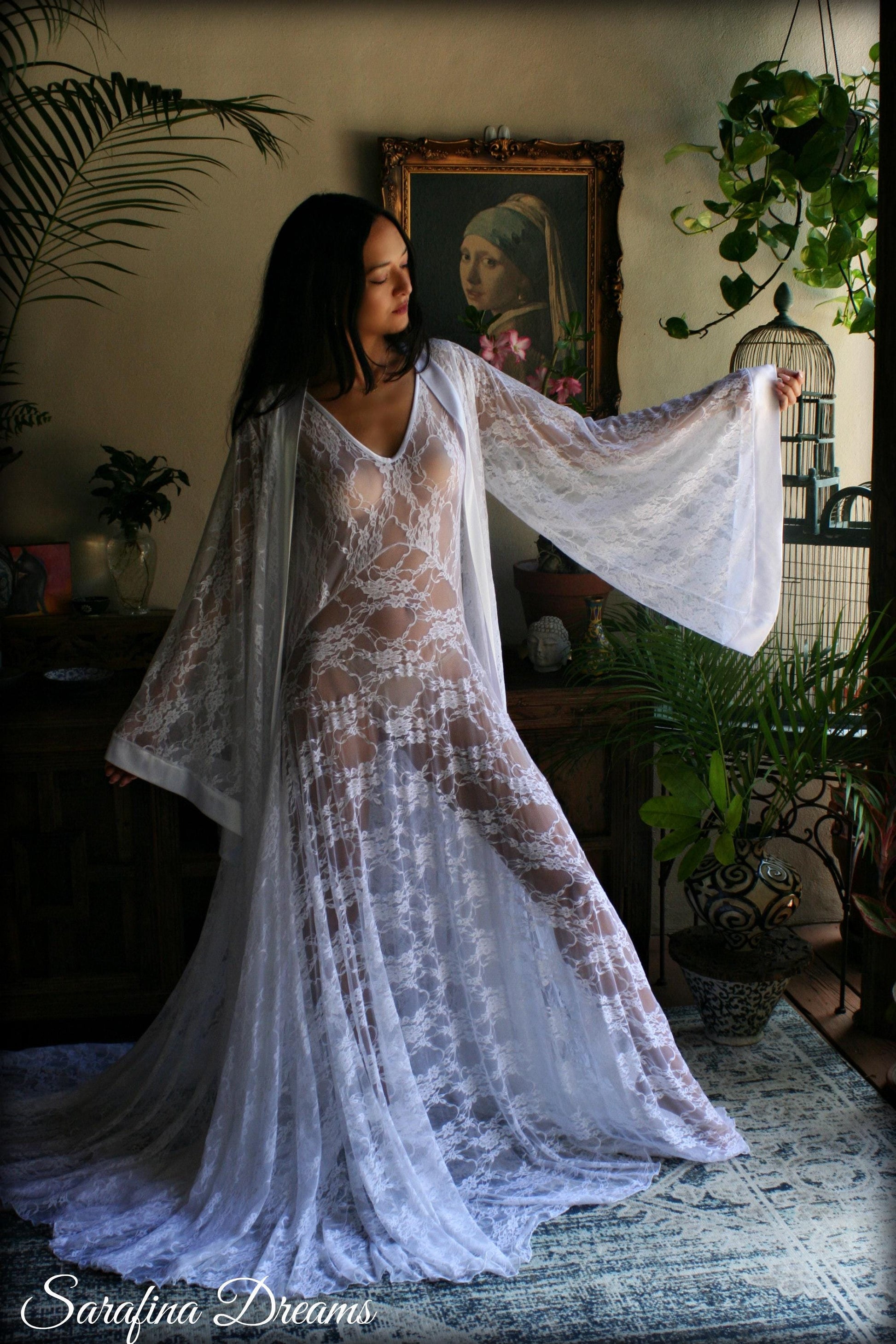 Bridal Lace Nightgown And Robe Set Wedding Peignoir White Lace Bridal Lingerie Wedding Sleepwear Kimono Robe Lace Nightgown Art Deco Bridal