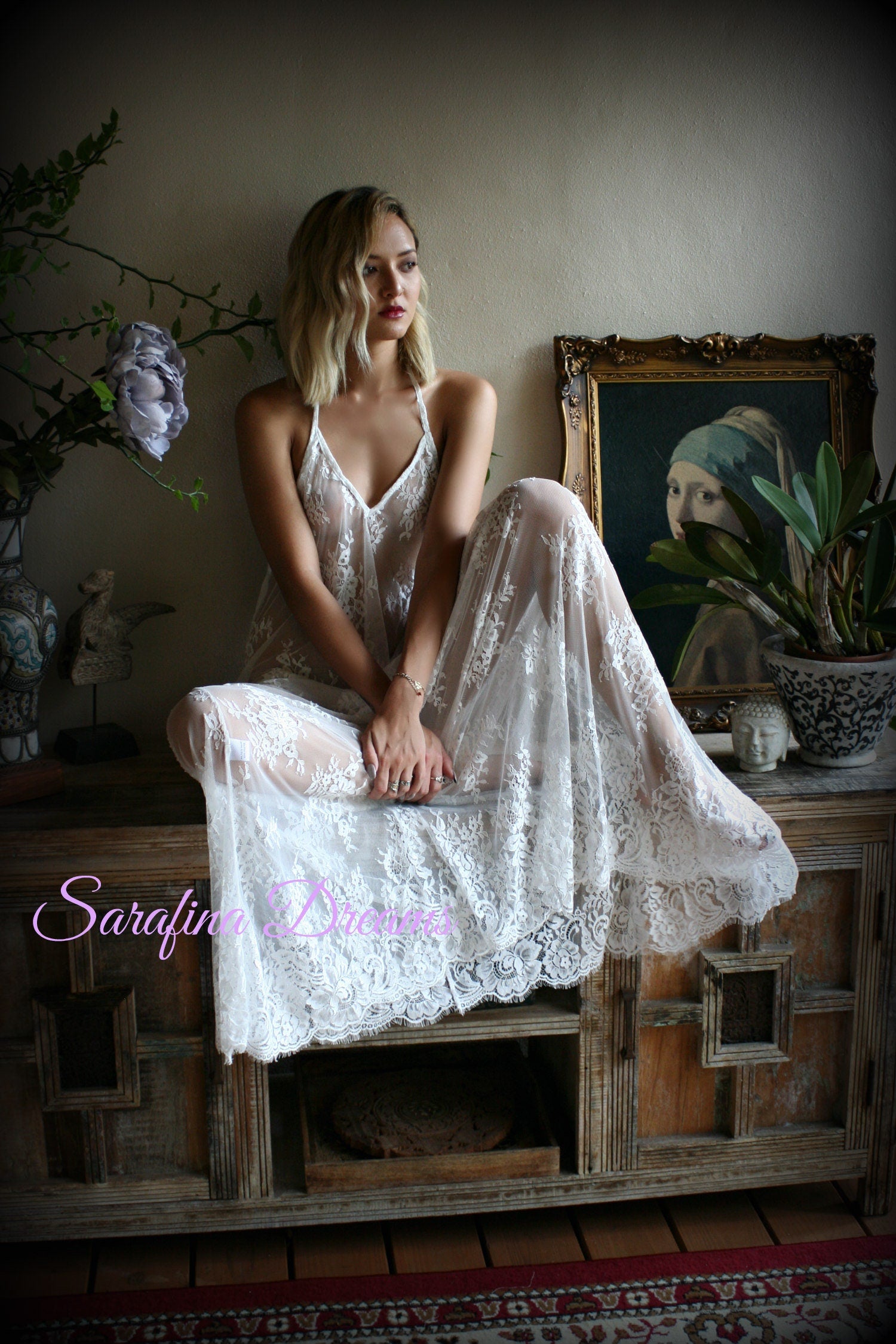 Bridal Lace Backless Nightgown Wedding Lingerie Bridal Lingerie Wedding Nightgown Honeymoon Sleepwear Lace Lingerie Halter nightgown