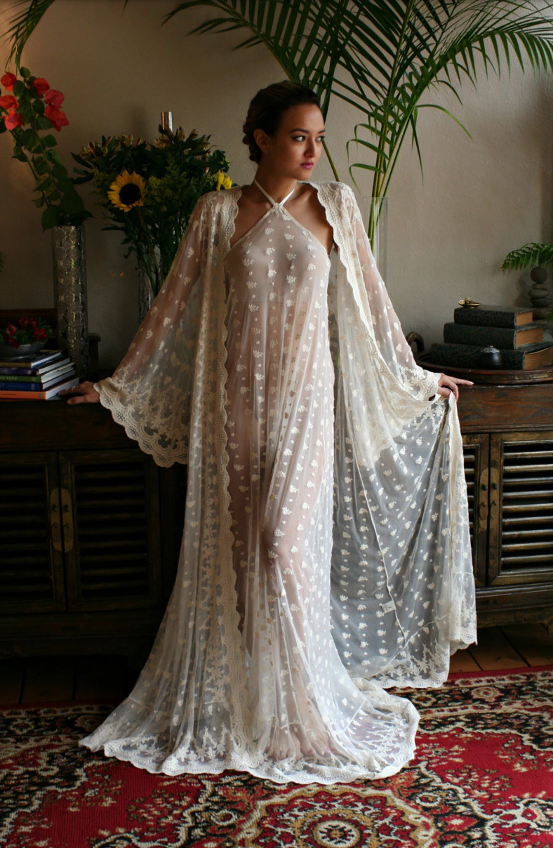 Bridal Nightgown Embroidered Lace Halter Backless Gown Wedding Sleepwear Lingerie Bridal Lingerie Honeymoon French Lace Ivory Lace