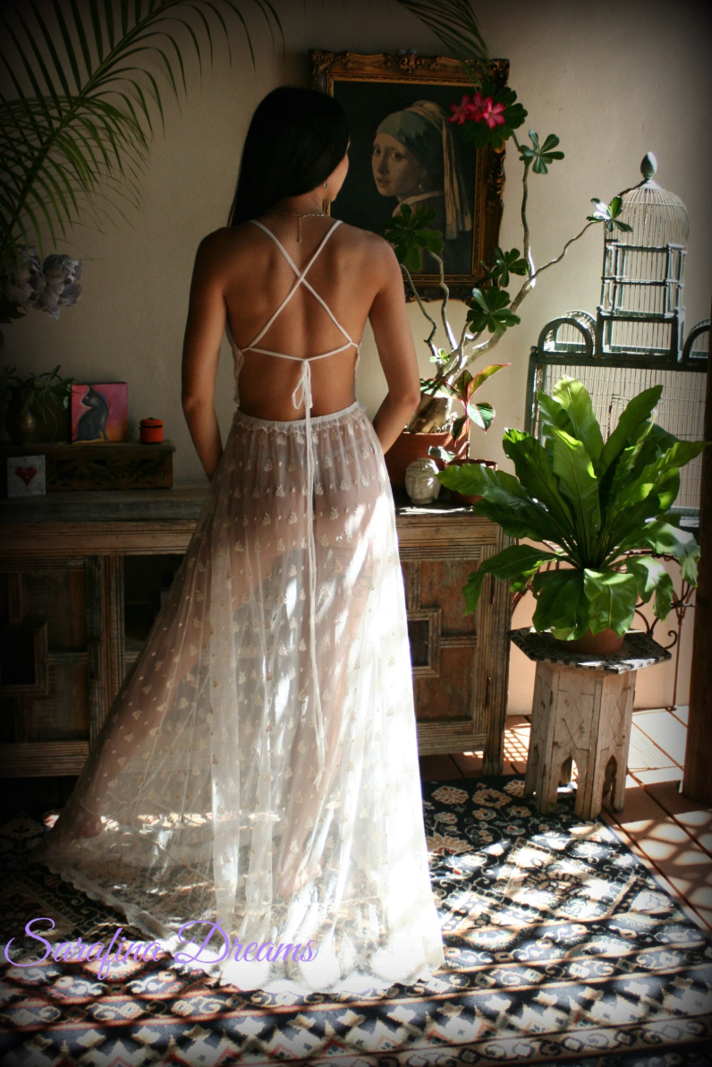Bridal Nightgown Backless Lace Wedding Sleepwear Bridal Lingerie Ivory Lace Lingerie Lace Lingerie Wedding Nightgown Honeymoon Lingerie Summer 2025