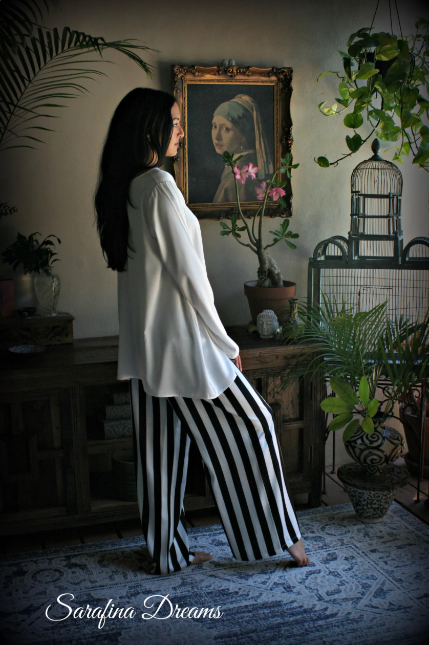 Black and white satin tunic top Pajama