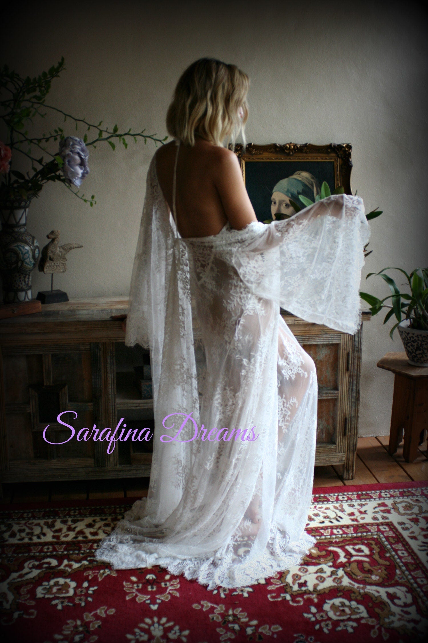 Bridal Lace Wedding Robe Bridal Lingerie Wedding Sleepwear Off White Lace Lingerie Bridal Robe Honeymoon Lingerie Lace Robe Kimono