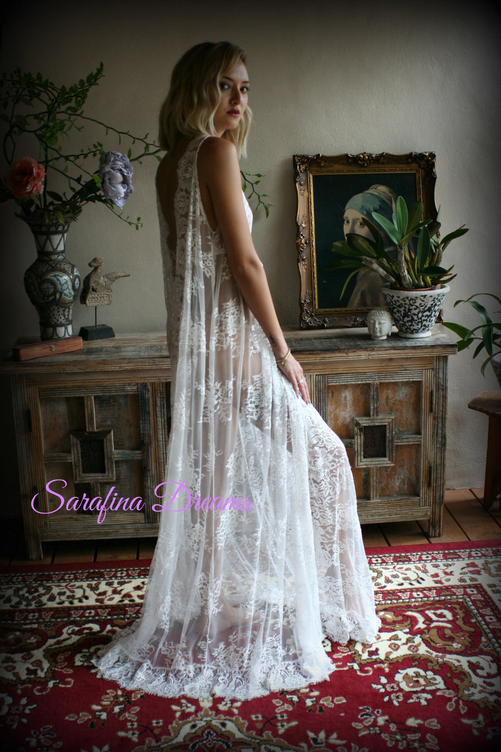 Bridal Lace Backless Nightgown Wedding Sleepwear Bridal Lingerie  Off White Lace Lingerie Lace Sleepwear Honeymoon Lingerie