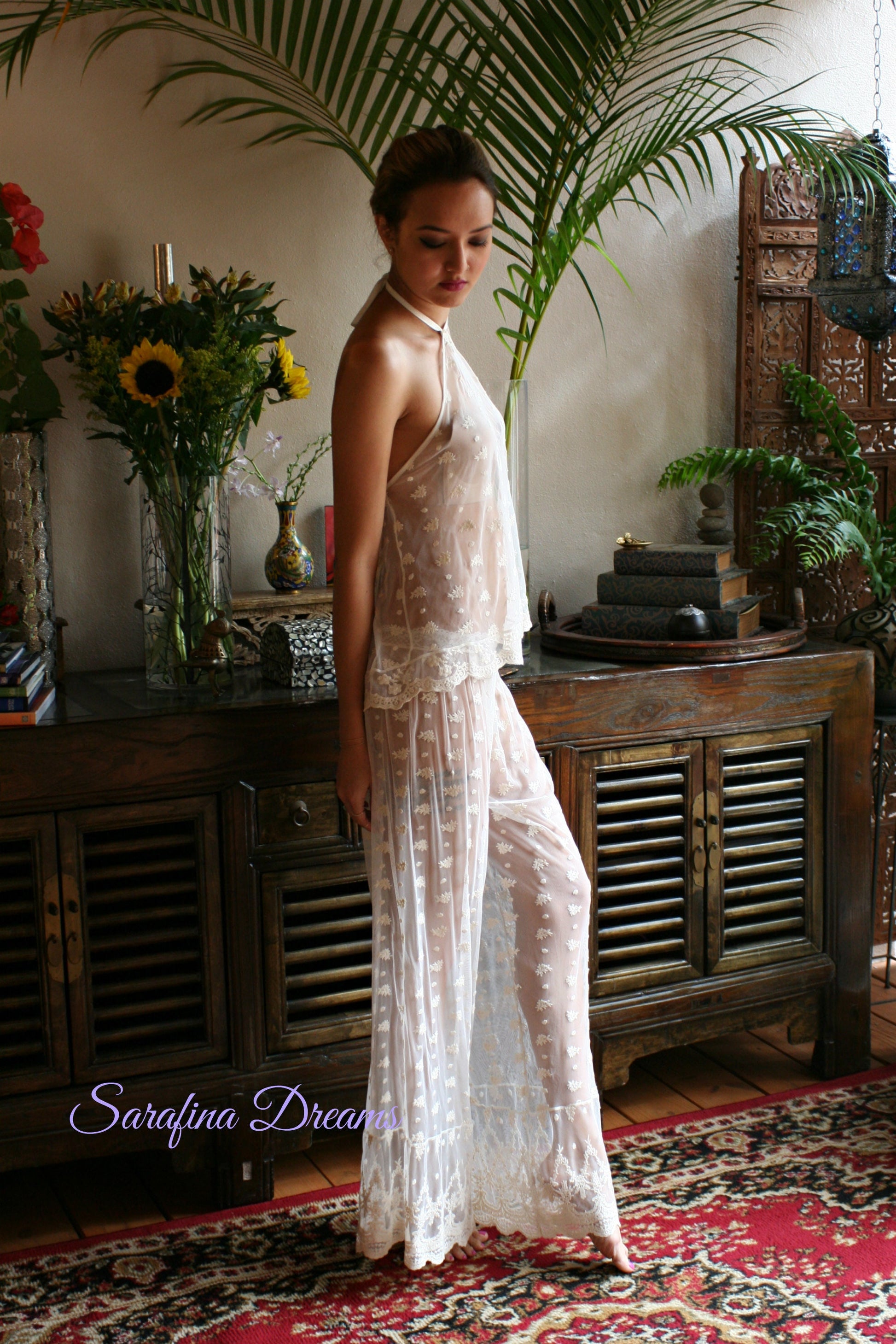 Lace Halter Pajama Bridal Lingerie Bridal Sleepwear Wedding Lingerie Lace Lingerie Wedding Pajamas