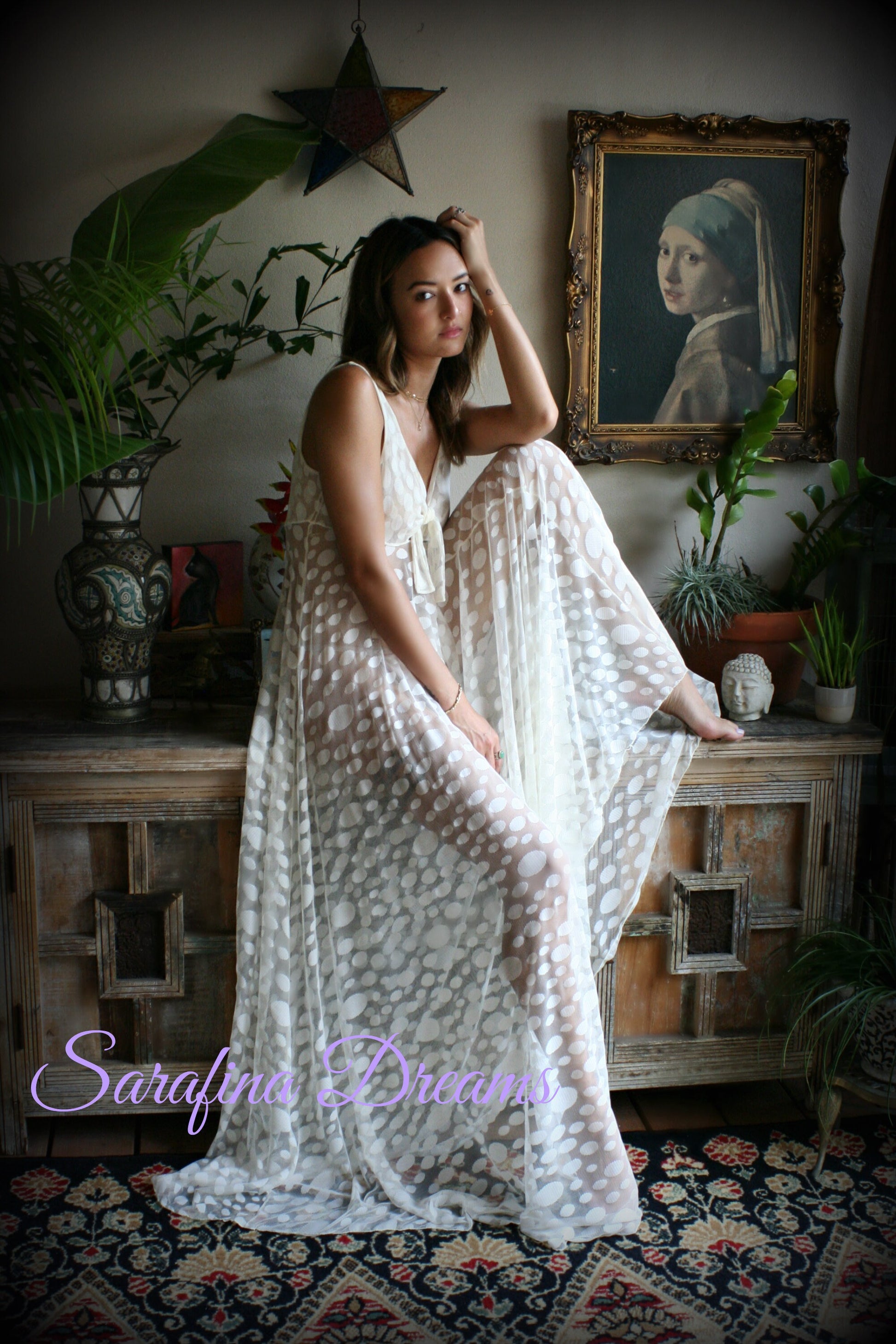 Bridal Lingerie  Ivory Lace Nightgown Tie Front Waterfall Gown Wedding Sleepwear Honeymoon  Ivory Lace  Wedding Lingerie
