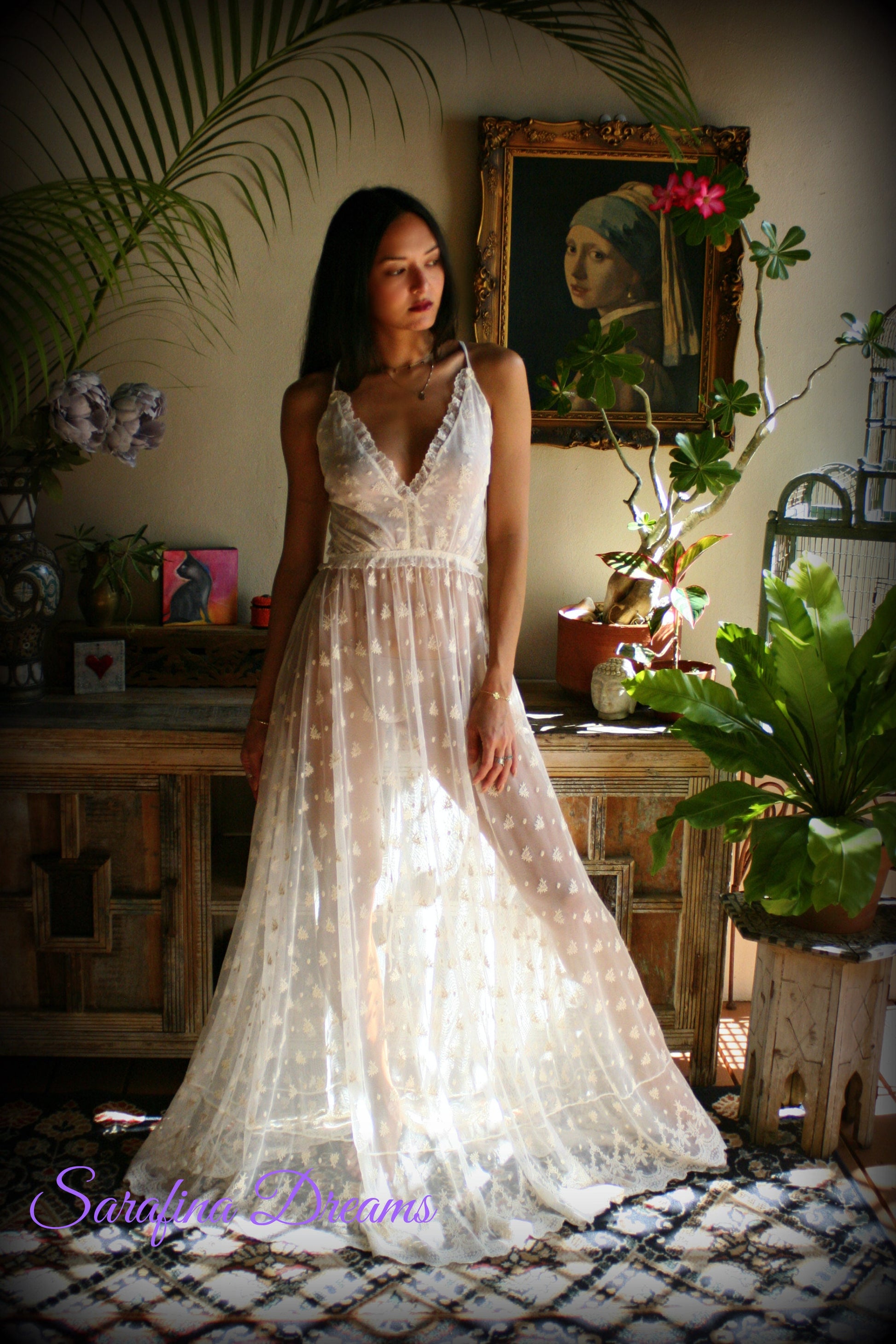 Bridal Nightgown Backless Lace Wedding Sleepwear Bridal Lingerie  Ivory Lace Lingerie Lace Lingerie Wedding Nightgown Honeymoon Lingerie