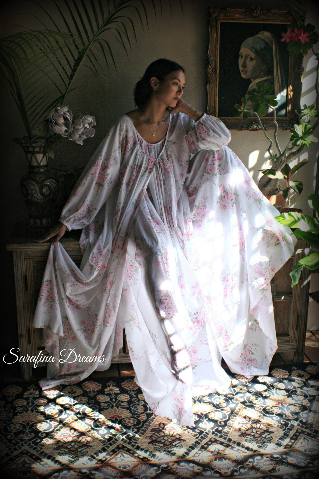 100% Cotton Robe Jane Austen Victorian Robe Cotton Sleepwear Cotton Lingerie Rose Print Cotton Bridal Lingerie Cotton Wedding Robe