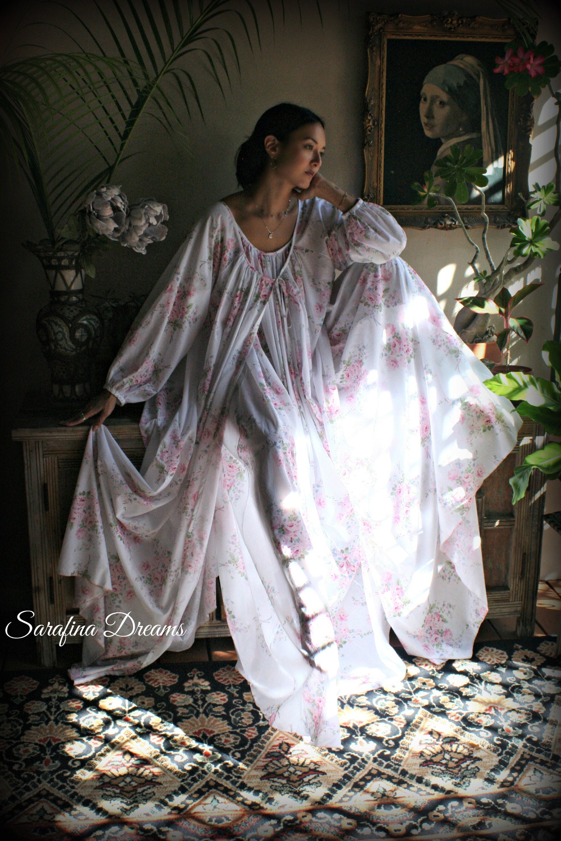 100% Cotton Robe Jane Austen Victorian Robe Cotton Sleepwear Cotton Lingerie Rose Print Cotton Bridal Lingerie Cotton Wedding Robe