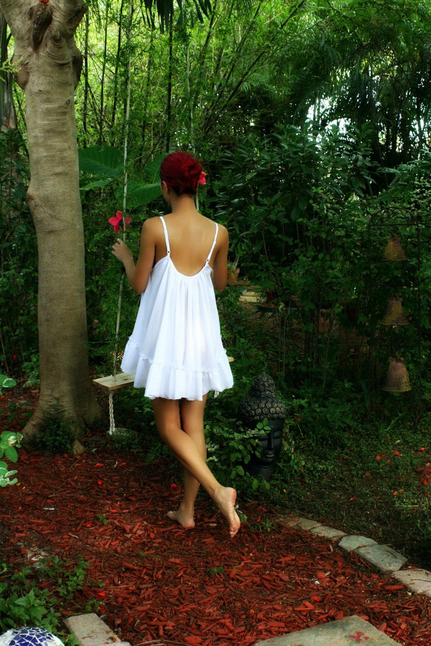 White Cotton Baby Doll Nightgown Ruffle Cottage Chic Cotton White Lingerie Cotton Sleepwear Honeymoon Cotton Nightgown